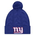 New York Giants girls youth new era royal new york giants cabled cuffed knit hat with pom | Giants Shop