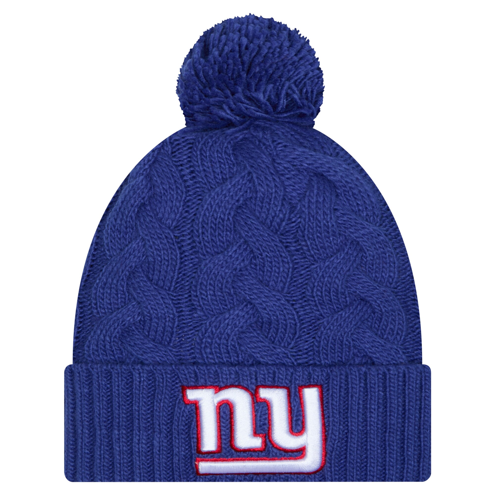 New York Giants girls youth new era royal new york giants cabled cuffed knit hat with pom | Giants Shop