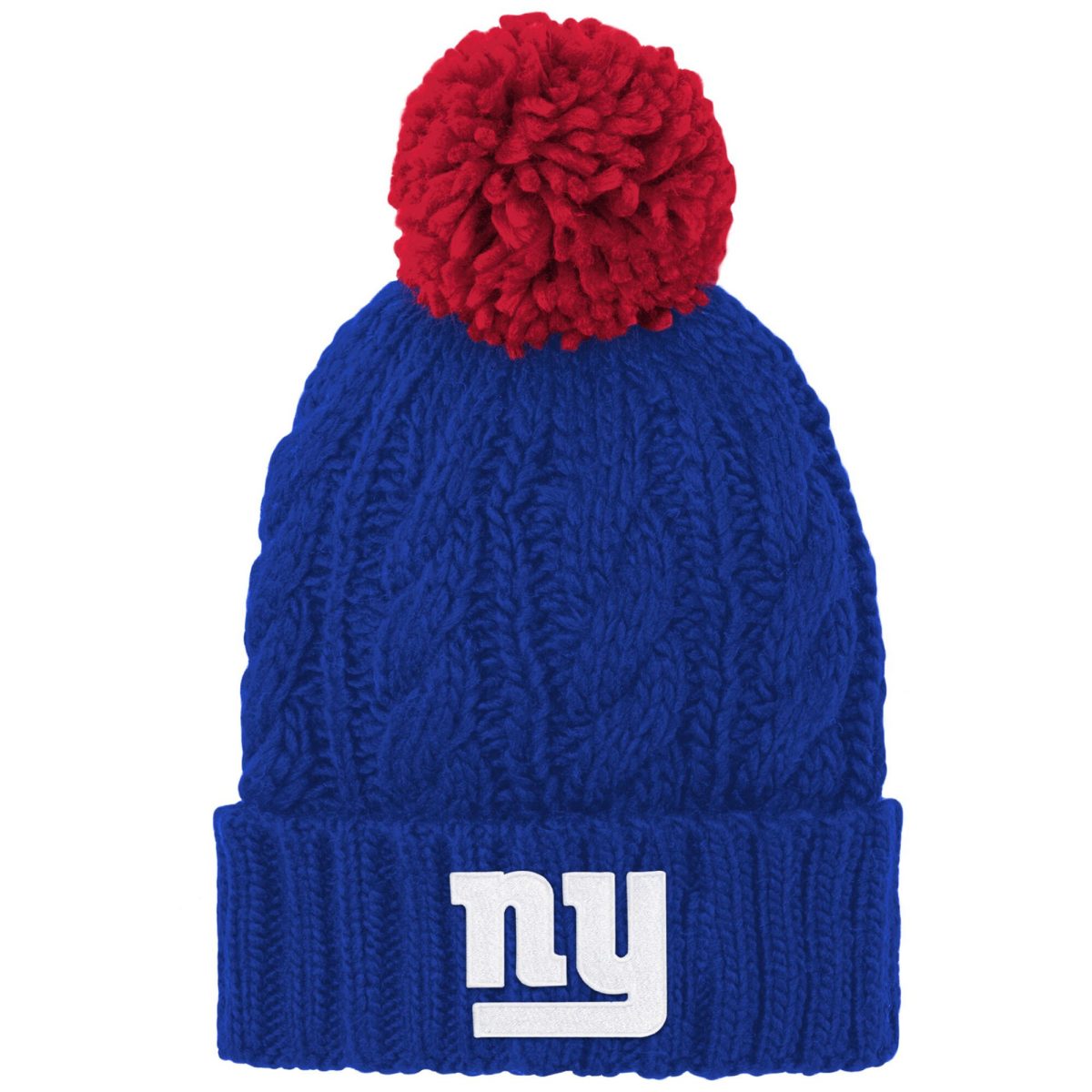 New York Giants girls youth royal new york giants team cable cuffed knit hat with pom | Giants Shop