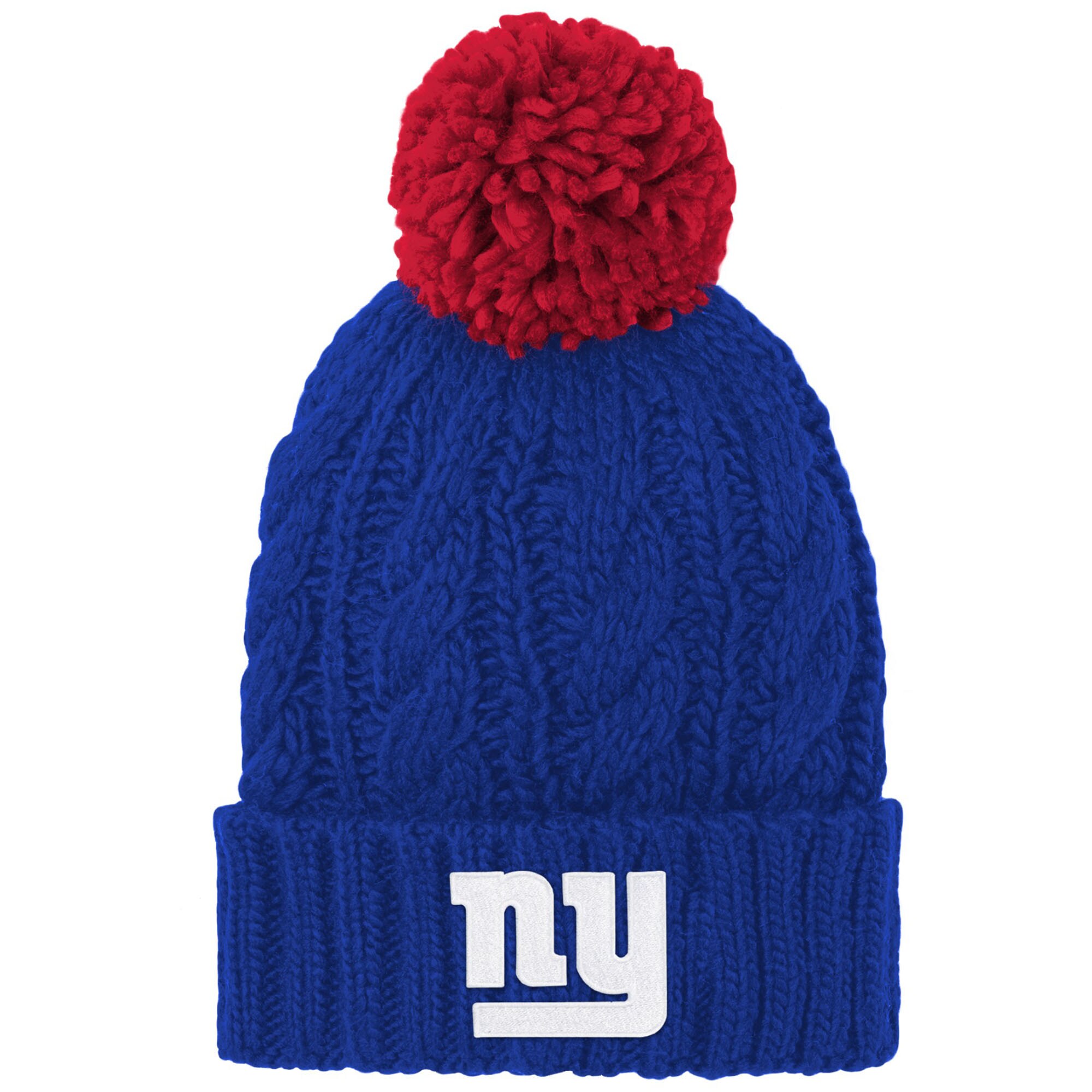New York Giants girls youth royal new york giants team cable cuffed knit hat with pom | Giants Shop