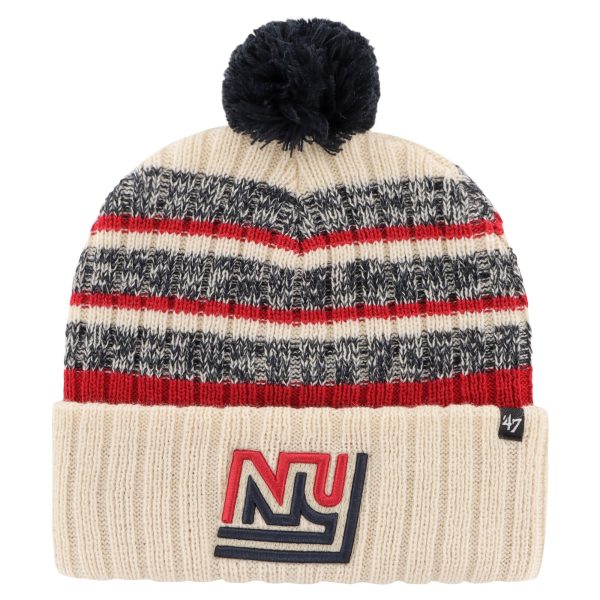 New York Giants mens 47 natural new york giants legacy tavern cuffed knit hat with pom | Giants Shop