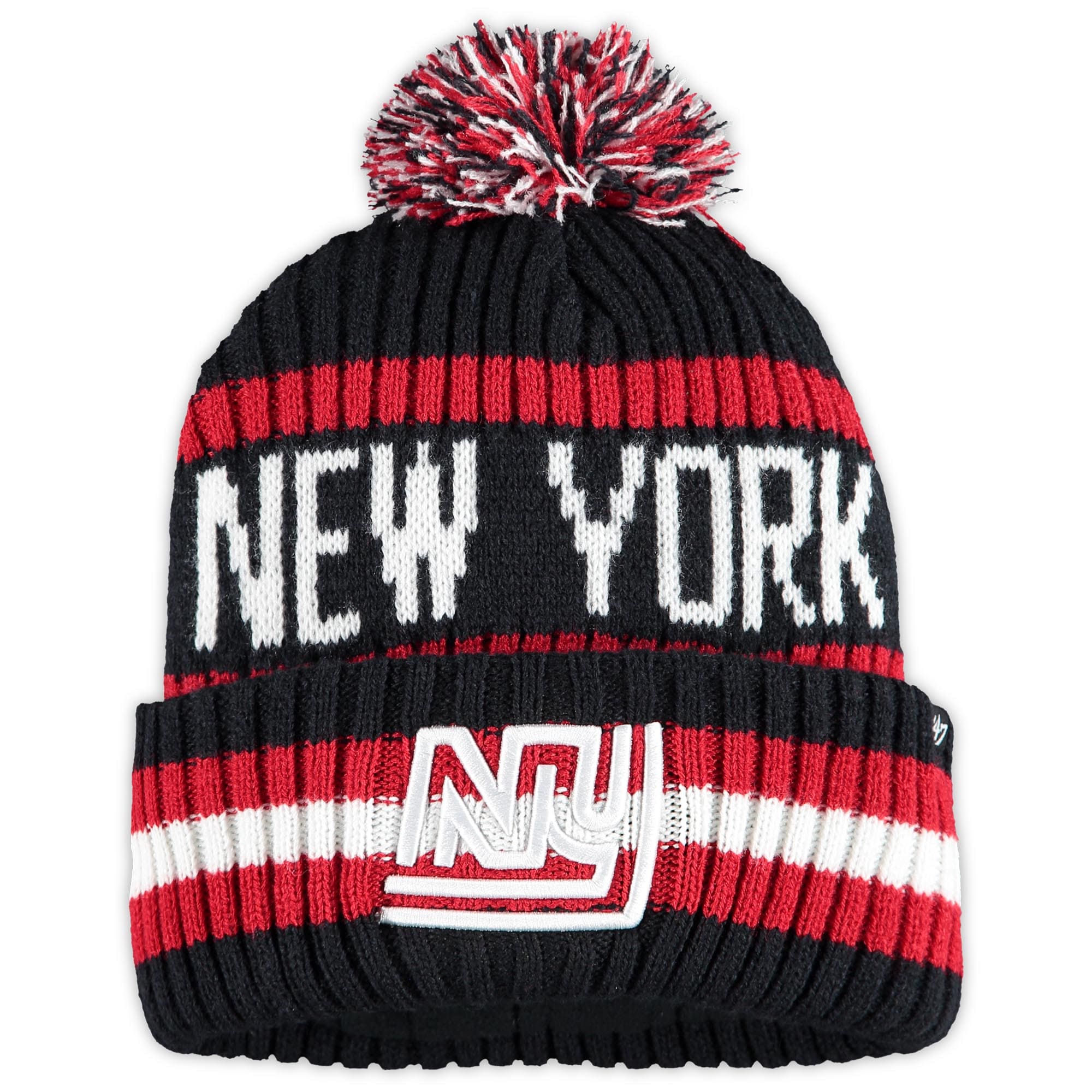 New York Giants mens 47 navy new york giants legacy bering cuffed knit hat with pom | Giants Shop