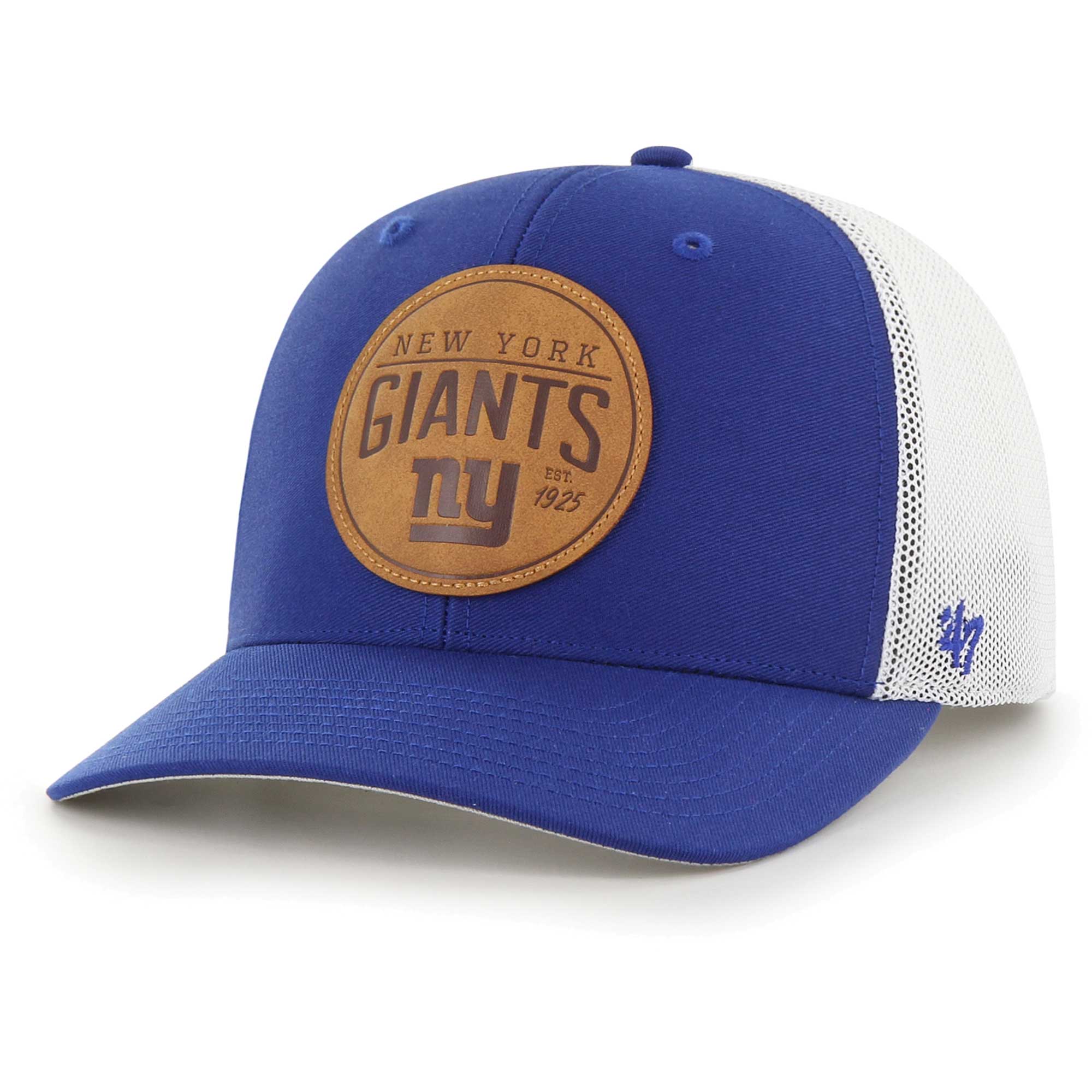 New York Giants mens 47 royal new york giants leather head flex hat | Giants Shop