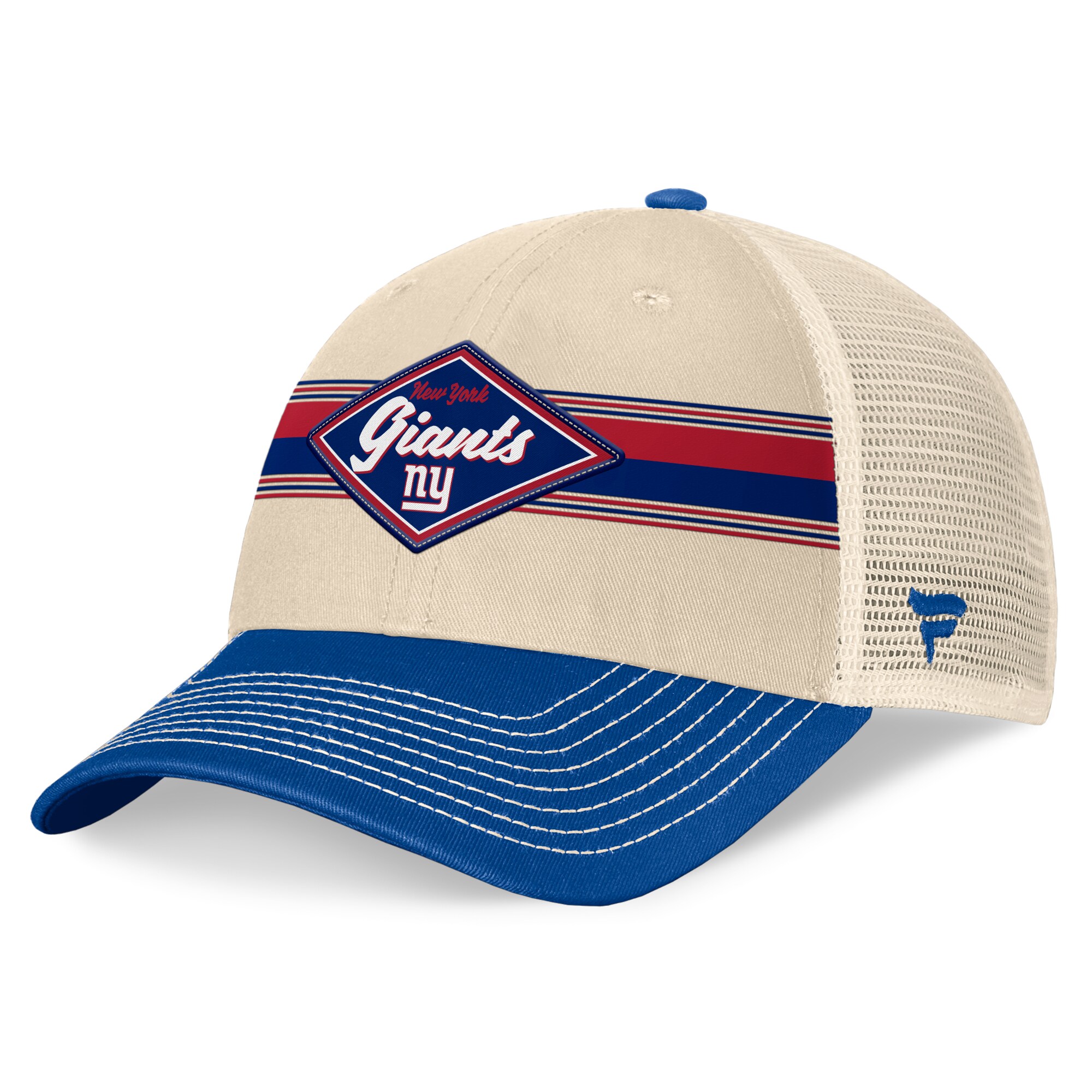 New York Giants mens fanatics naturalroyal new york giants diamond stripe trucker adjustable hat | Giants Shop