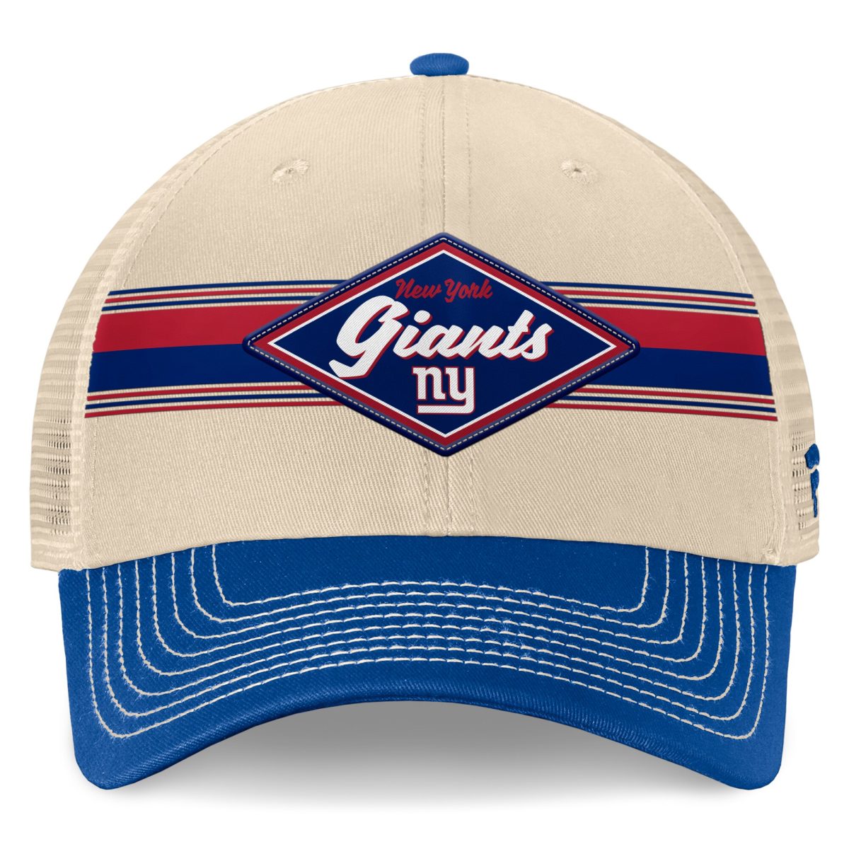 New York Giants mens fanatics naturalroyal new york giants diamond stripe trucker adjustable hat | Giants Shop