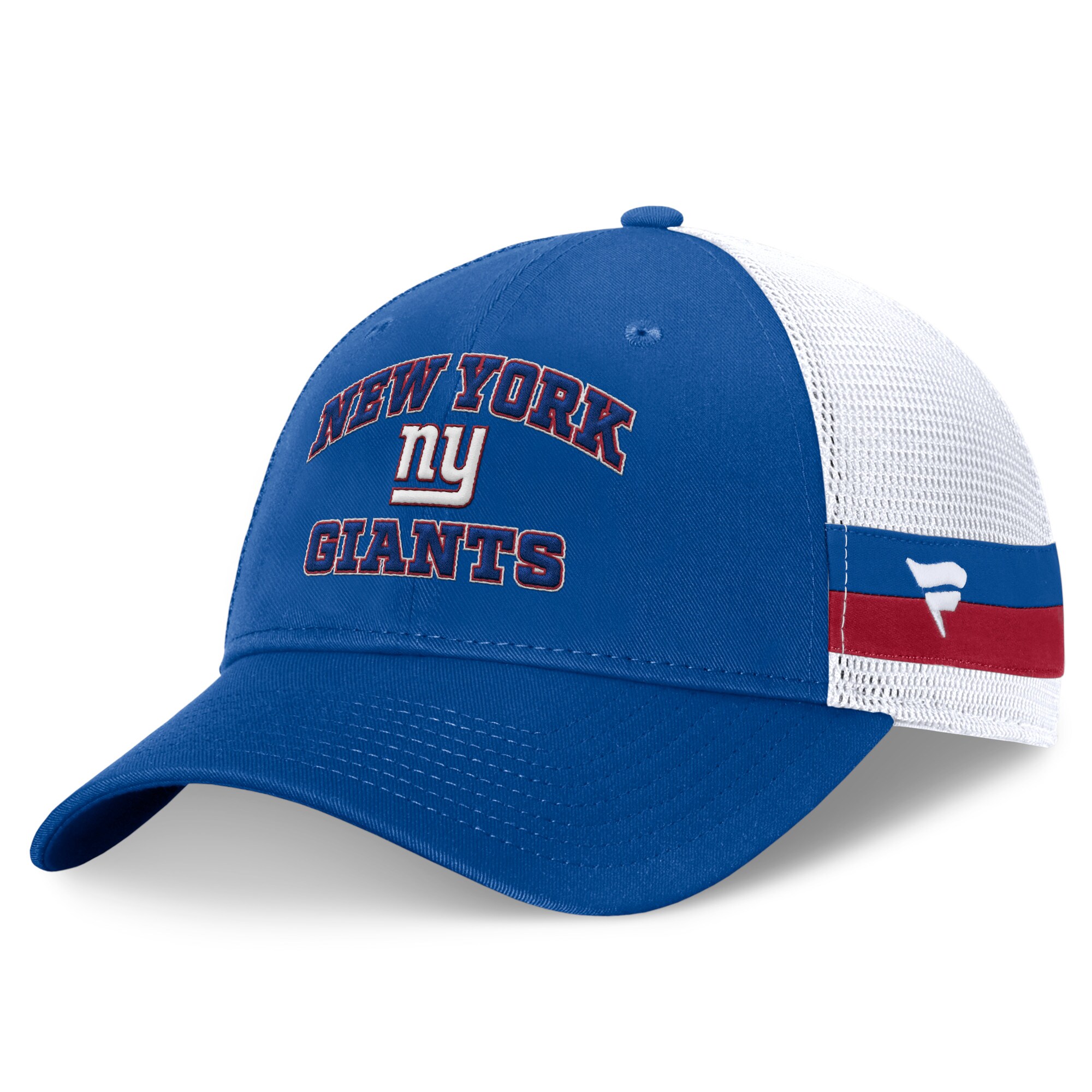 New York Giants mens fanatics royalwhite new york giants fundamentals side stripe trucker adjustable hat | Giants Shop