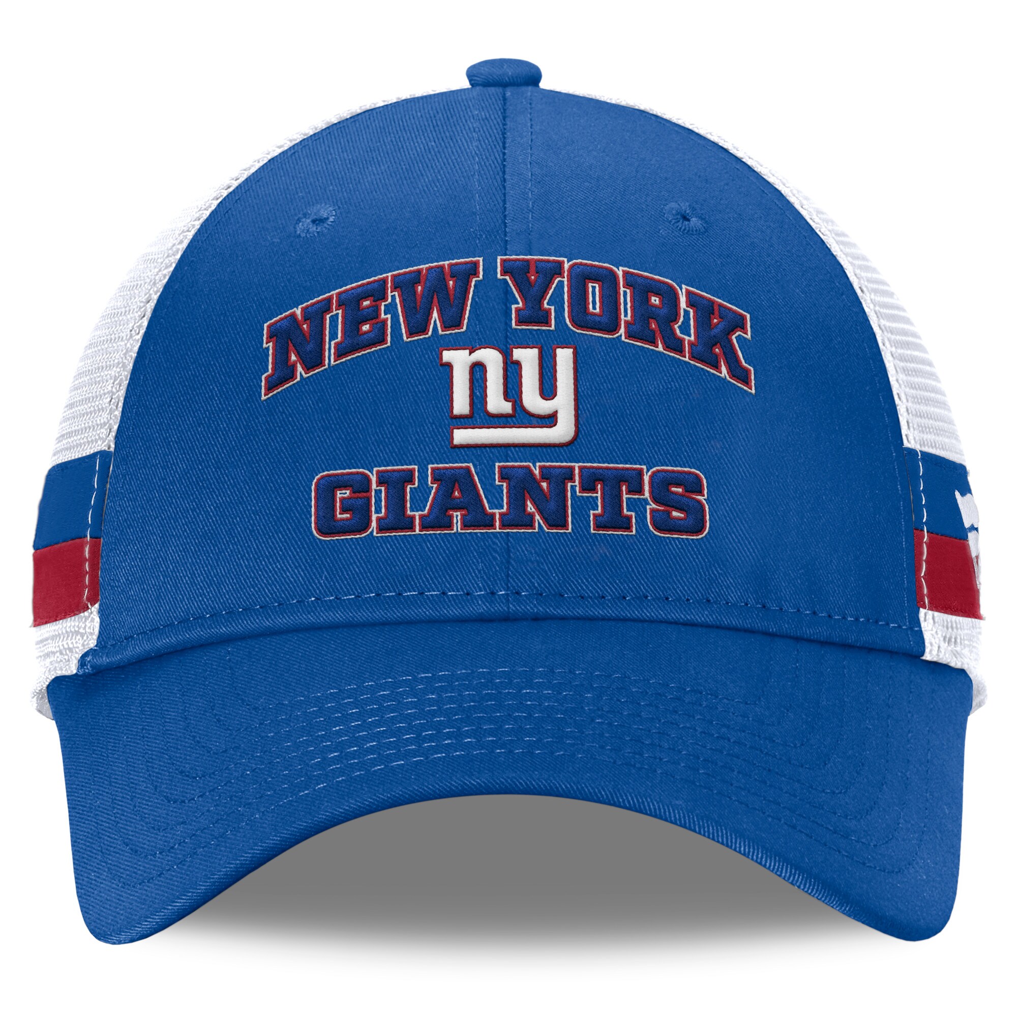 New York Giants mens fanatics royalwhite new york giants fundamentals side stripe trucker adjustable hat | Giants Shop
