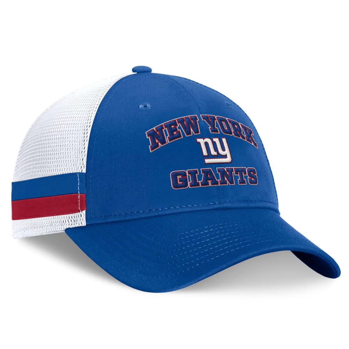 New York Giants mens fanatics royalwhite new york giants fundamentals side stripe trucker adjustable hat | Giants Shop