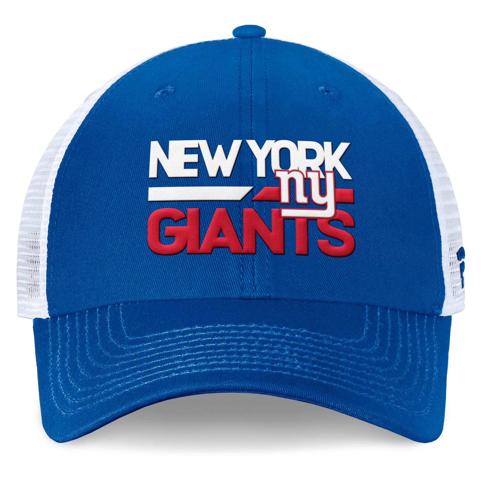 New York Giants mens fanatics royalwhite new york giants upper trucker adjustable hat | Giants Shop