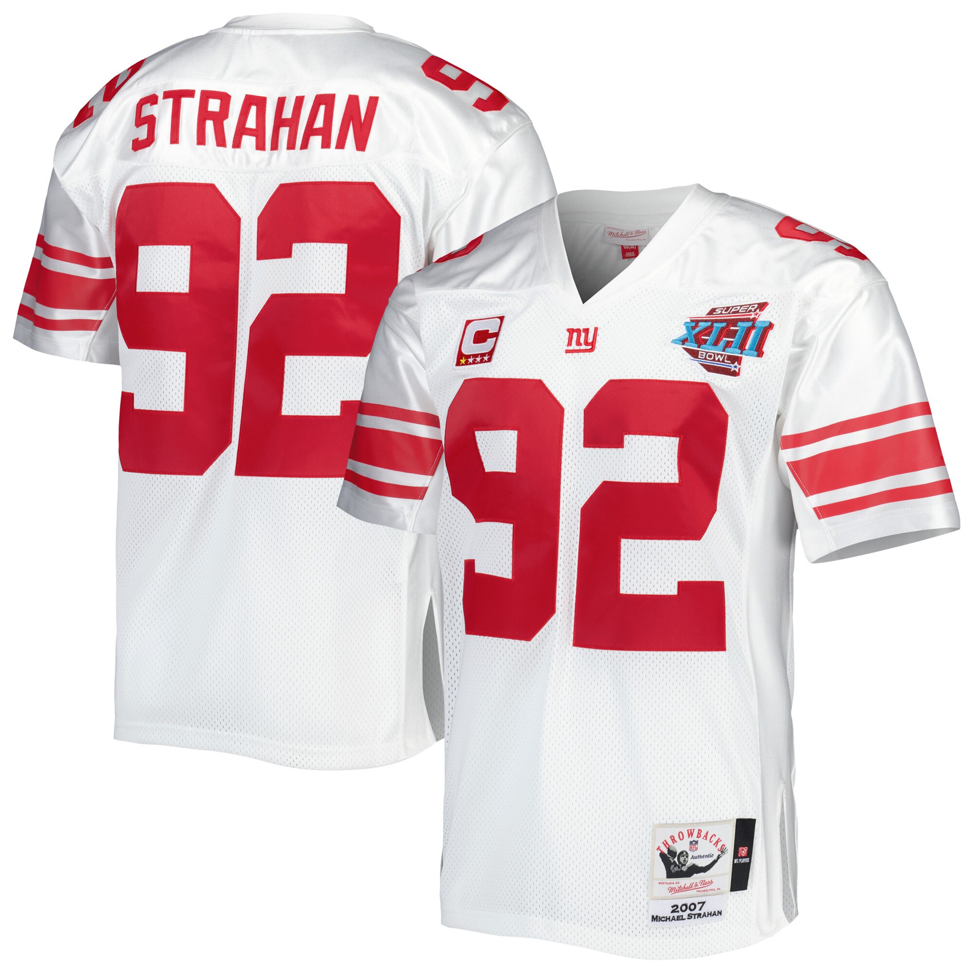 New York Giants mens mitchell  ness michael strahan white new york giants 2007 authentic throwback retired player jersey | Giants Shop