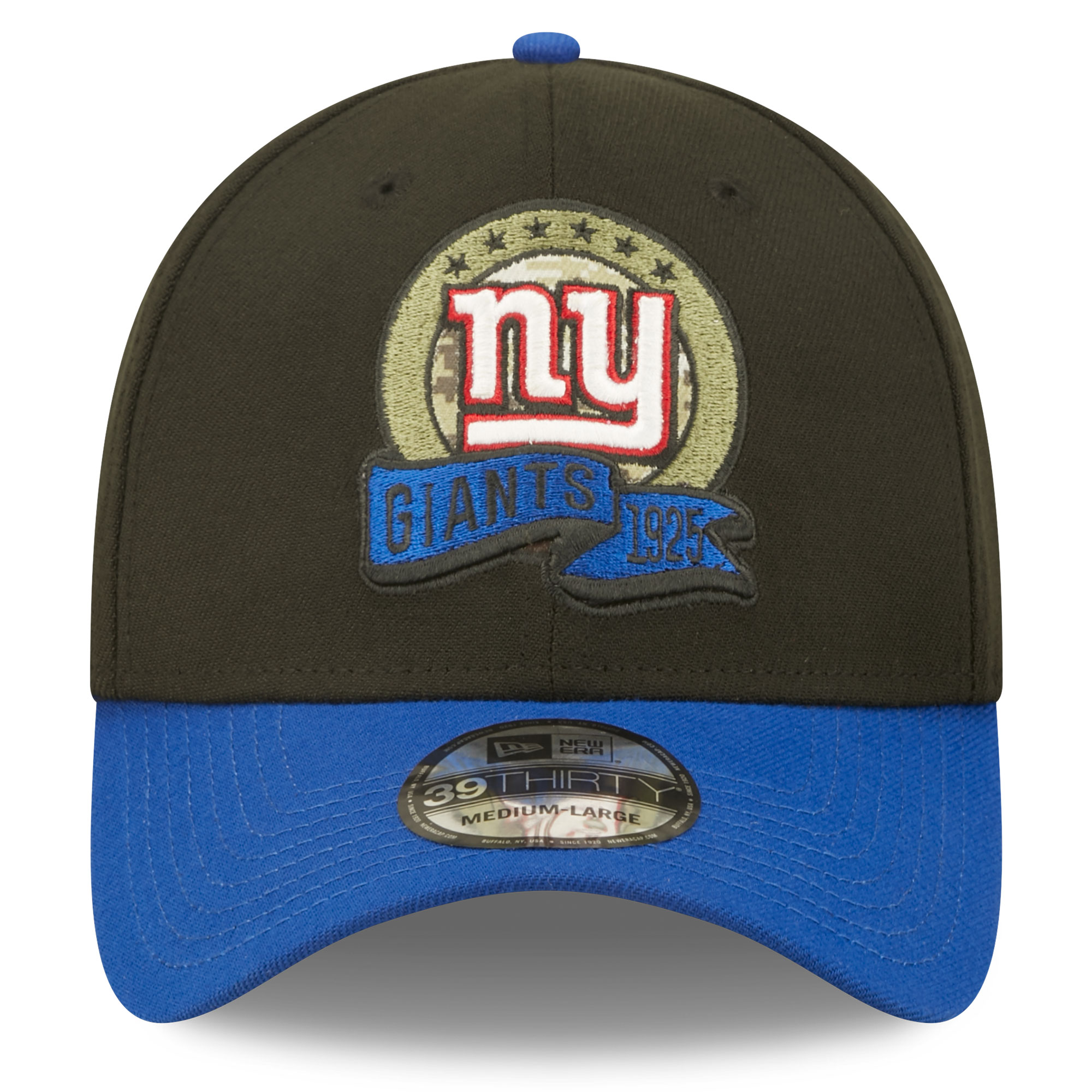 New York Giants mens new era black new york giants 2022 salute to service 39thirty flex hat | Giants Shop