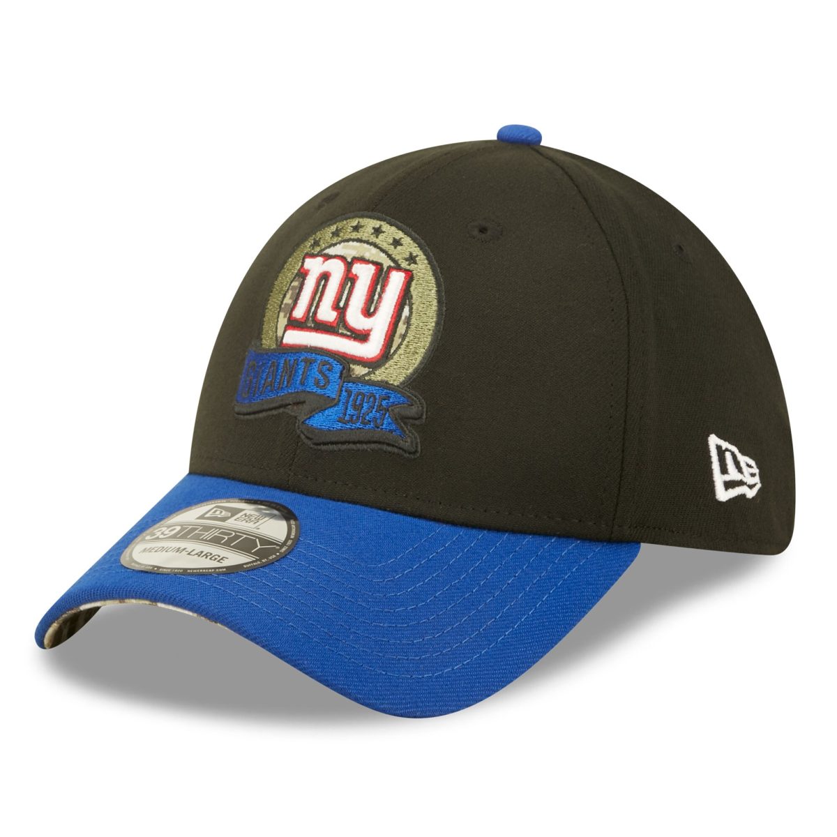 New York Giants mens new era black new york giants 2022 salute to service 39thirty flex hat | Giants Shop