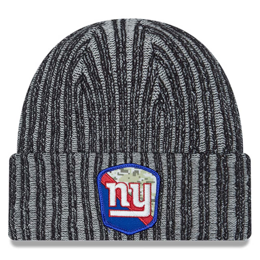 New York Giants mens new era black new york giants 2023 salute to service cuffed knit hat | Giants Shop