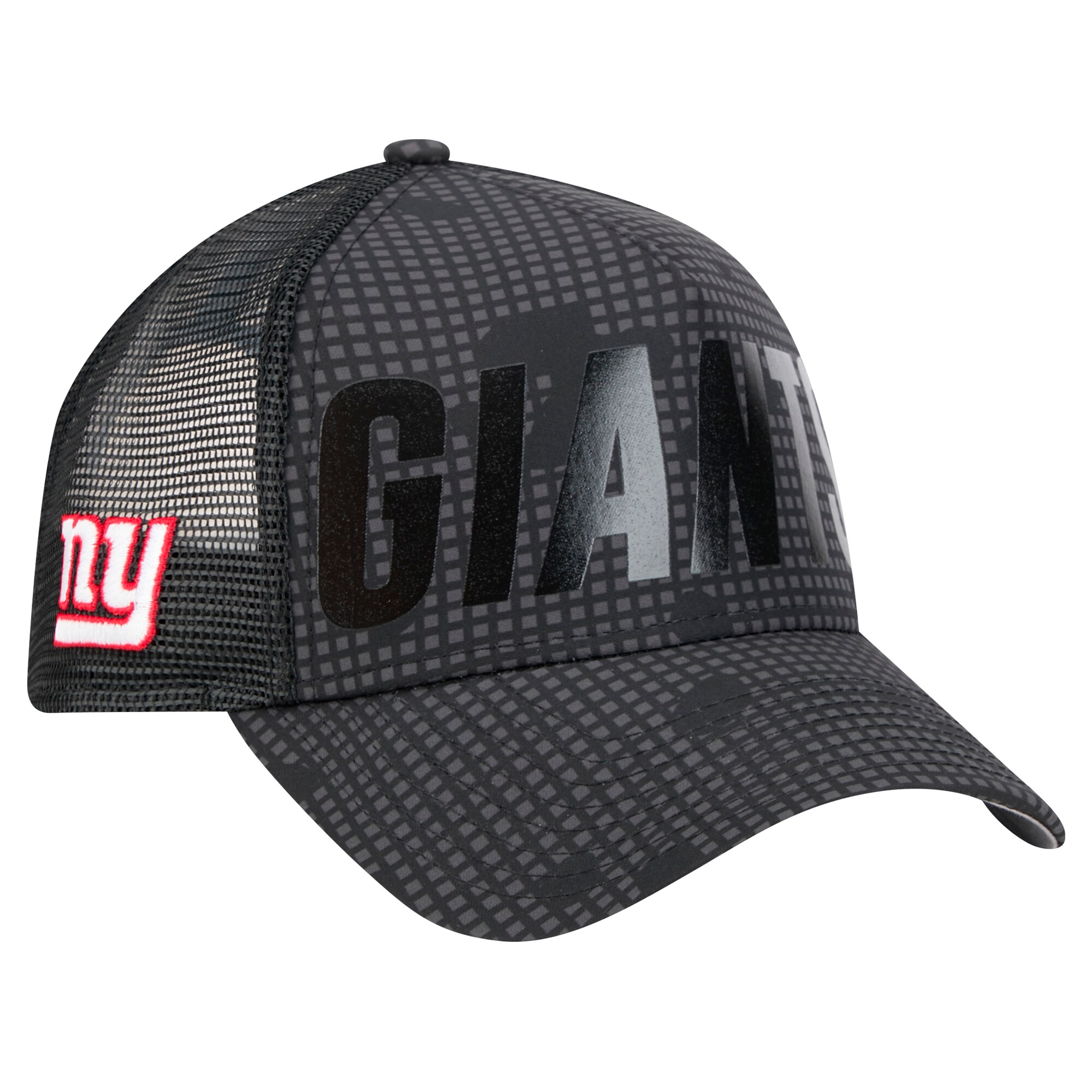 New York Giants mens new era black new york giants midnight ink tonal text a-frame trucker 9forty adjustable hat | Giants Shop