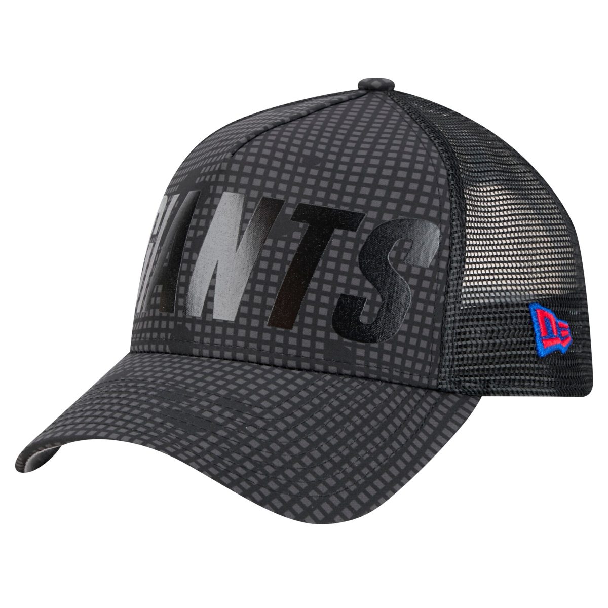 New York Giants mens new era black new york giants midnight ink tonal text a-frame trucker 9forty adjustable hat | Giants Shop