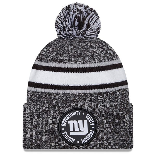 New York Giants mens new era heather black new york giants 2023 inspire change cuffed knit hat with pom | Giants Shop