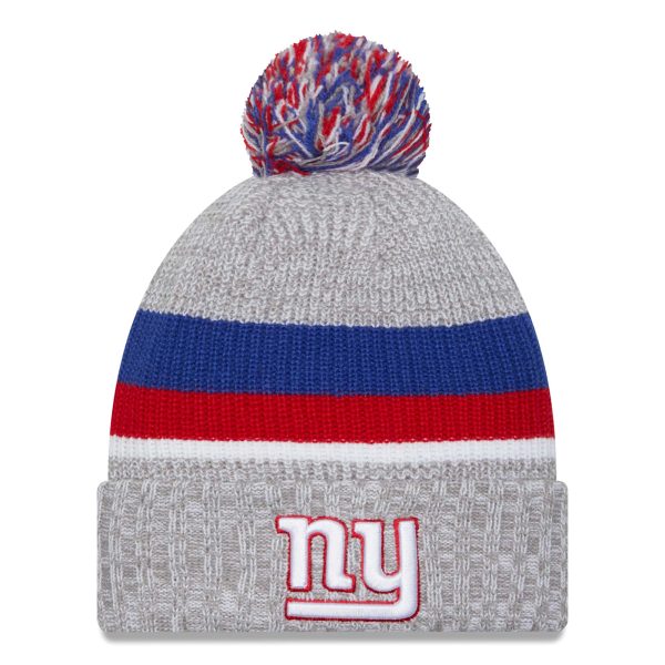 New York Giants mens new era heather gray new york giants cuffed knit hat with pom | Giants Shop