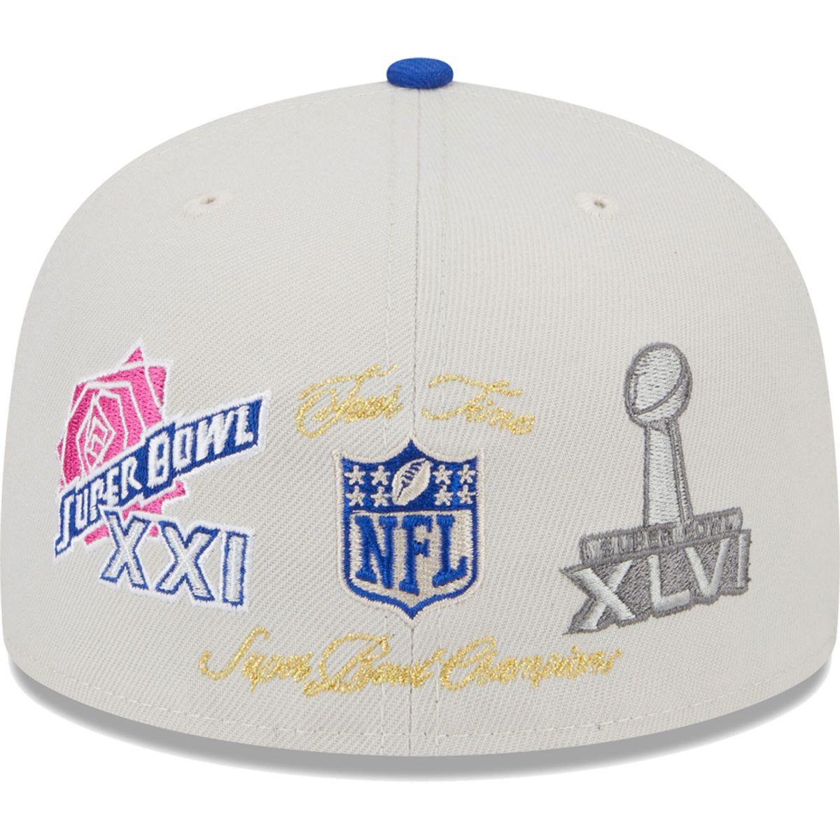 New York Giants mens new era khakiroyal new york giants super bowl champions patch 59fifty fitted hat | Giants Shop