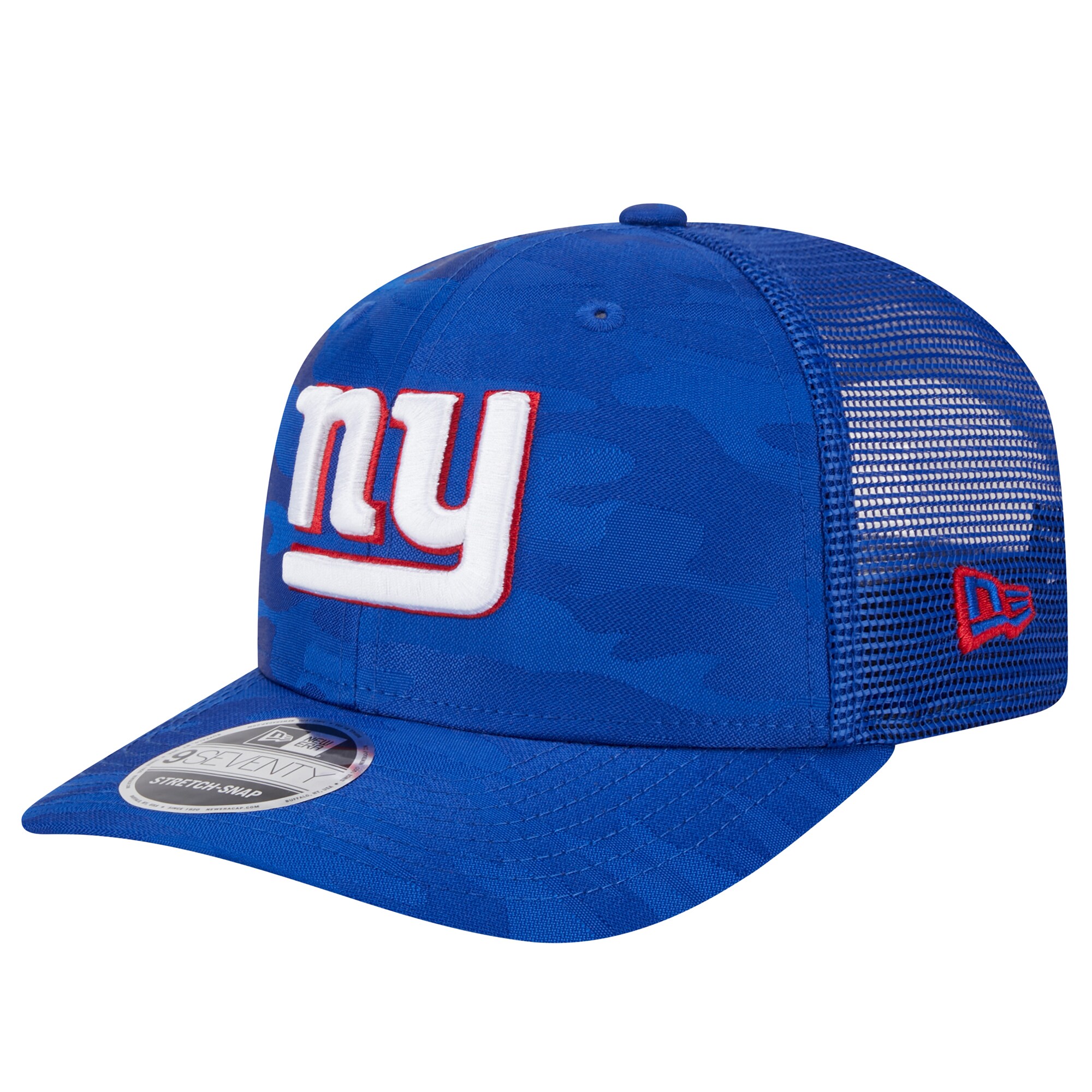 New York Giants mens new era royal new york giants adventure camo trucker 9seventy stretch-snap adjustable hat | Giants Shop