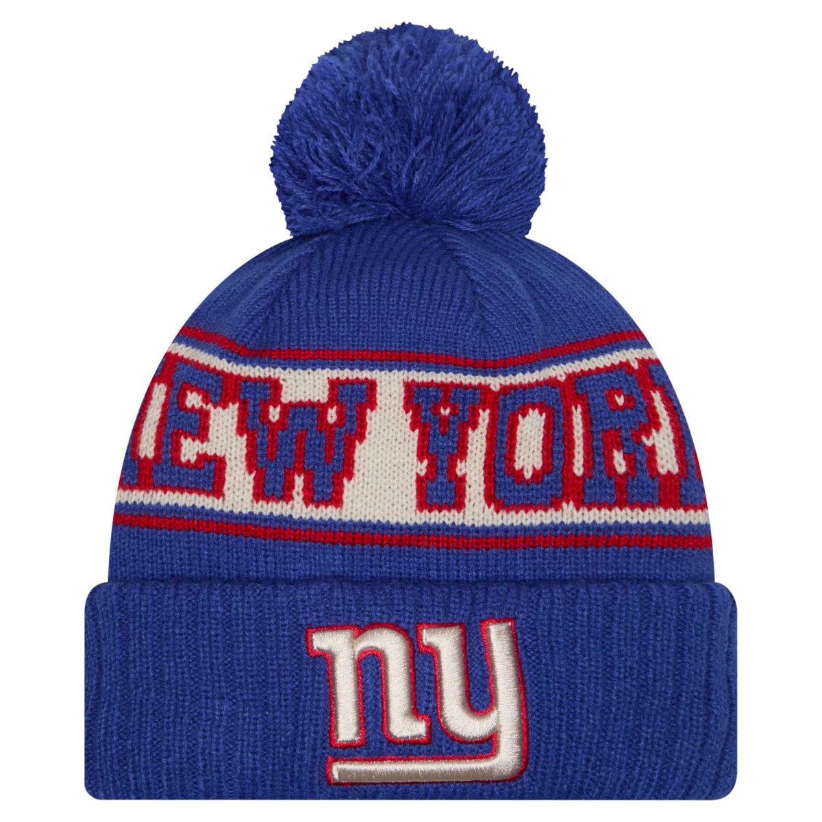 New York Giants mens new era royal new york giants retro cuffed knit hat with pom | Giants Shop