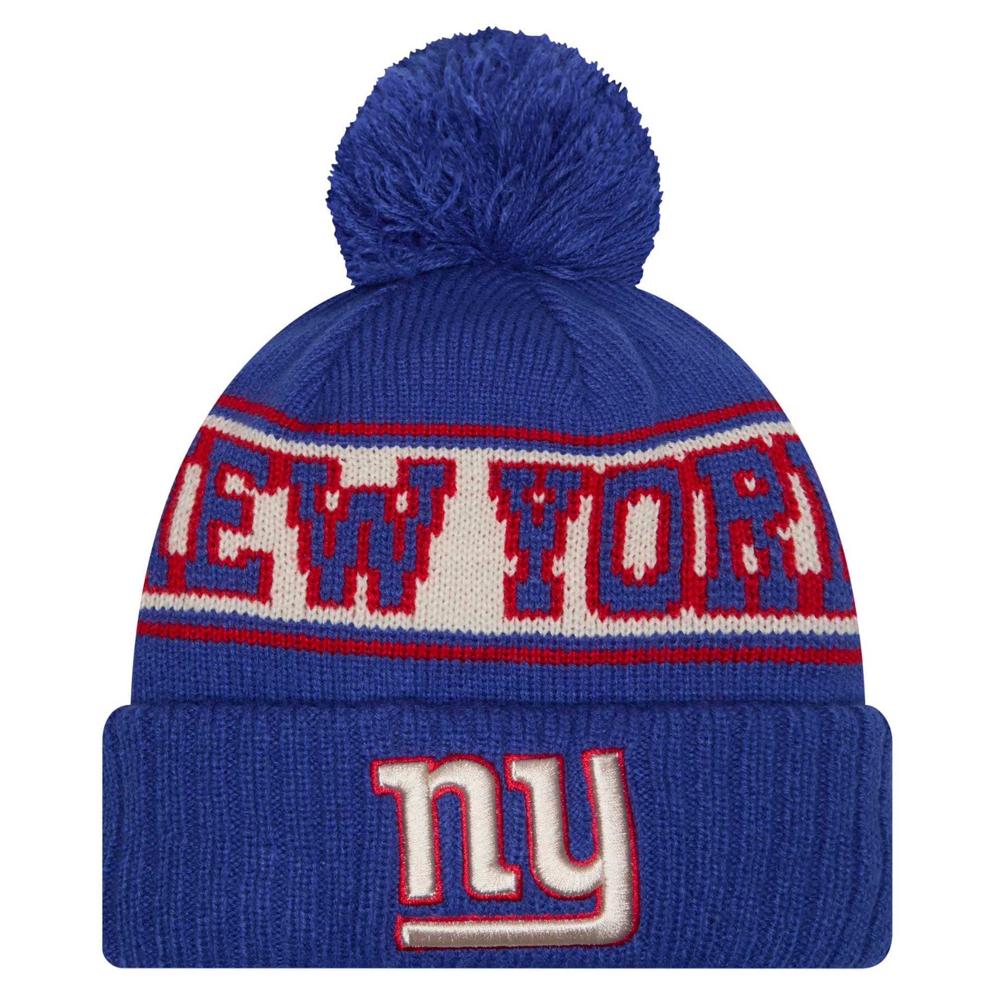 New York Giants mens new era royal new york giants retro cuffed knit hat with pom | Giants Shop