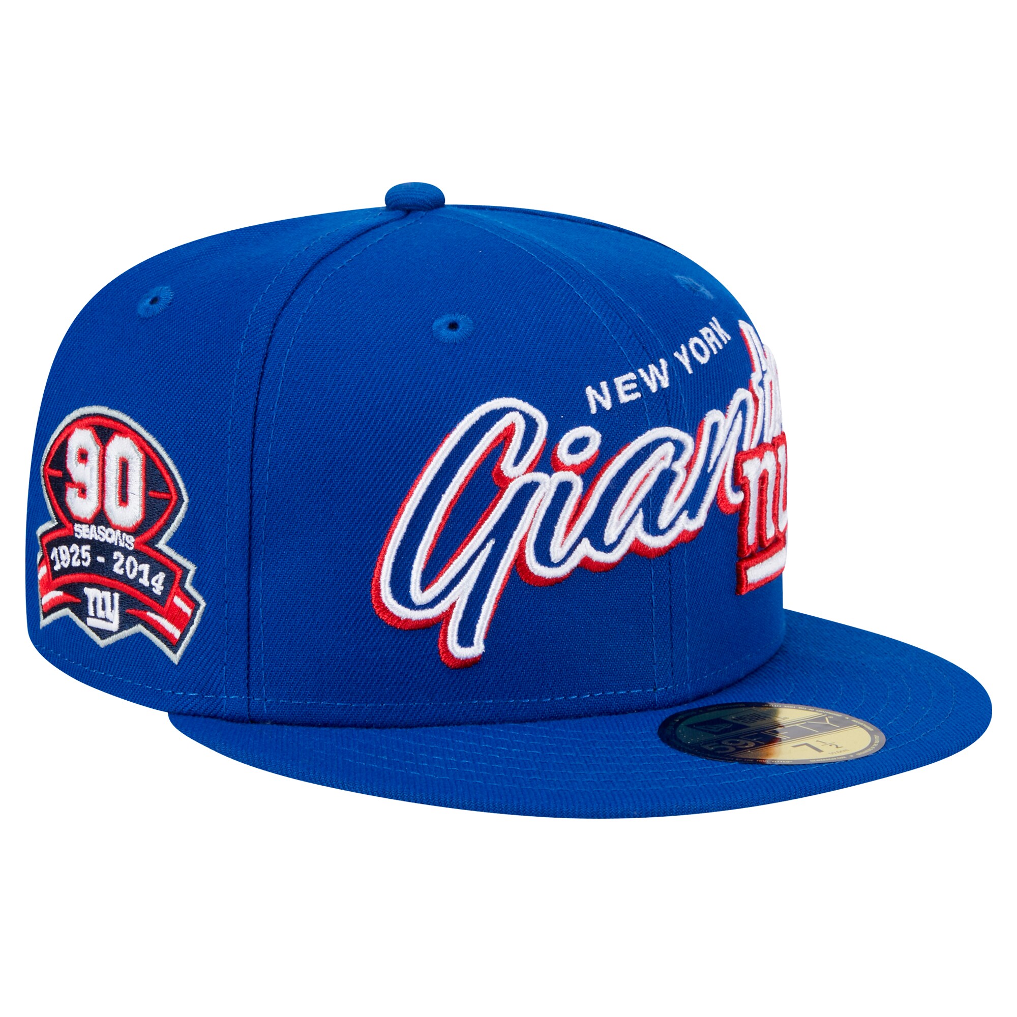 New York Giants mens new era royal new york giants script sided 59fifty fitted hat | Giants Shop