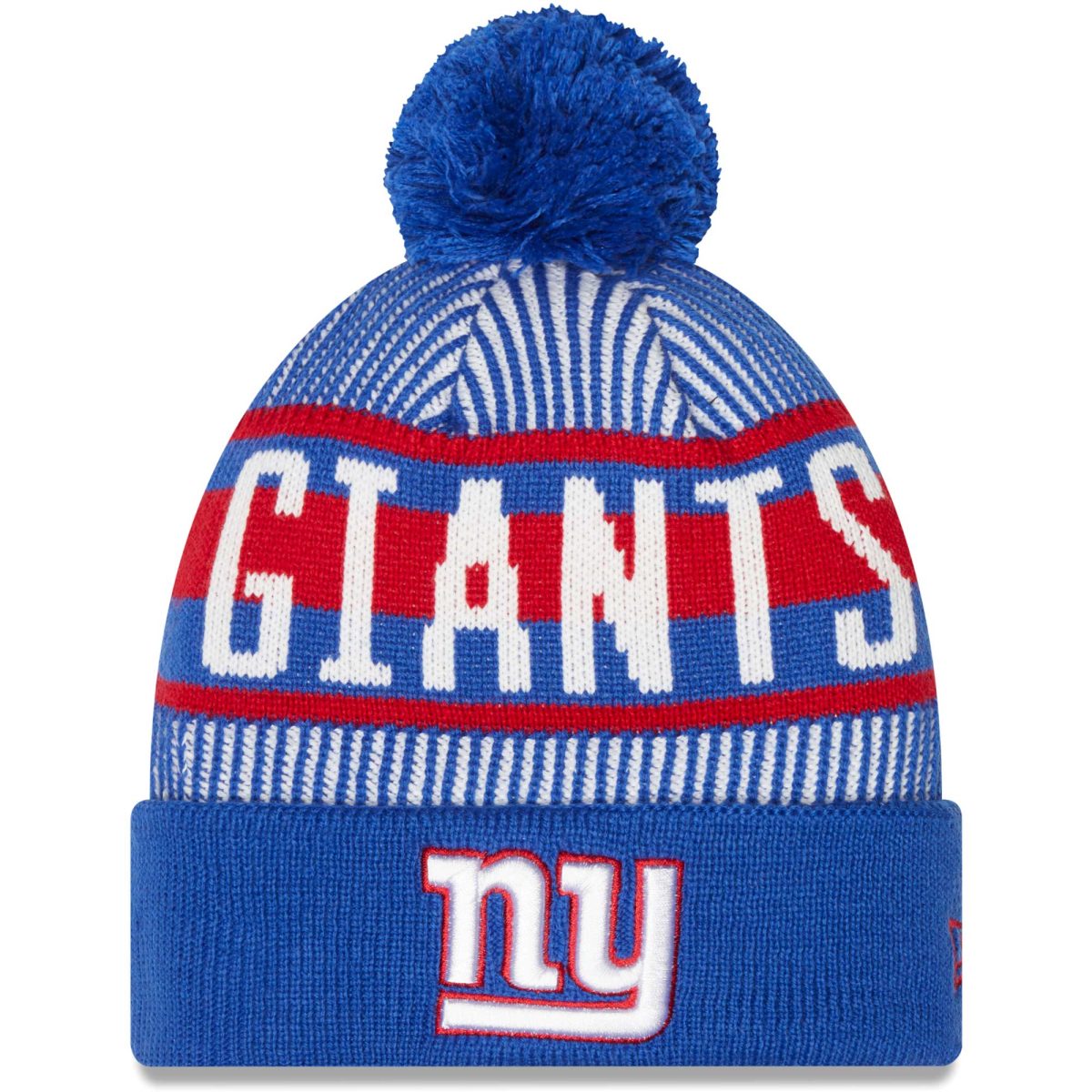 New York Giants mens new era royal new york giants striped cuffed knit hat with pom | Giants Shop