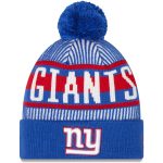 New York Giants mens new era royal new york giants striped cuffed knit hat with pom | Giants Shop