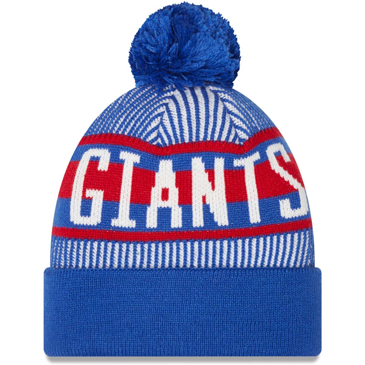 New York Giants mens new era royal new york giants striped cuffed knit hat with pom | Giants Shop