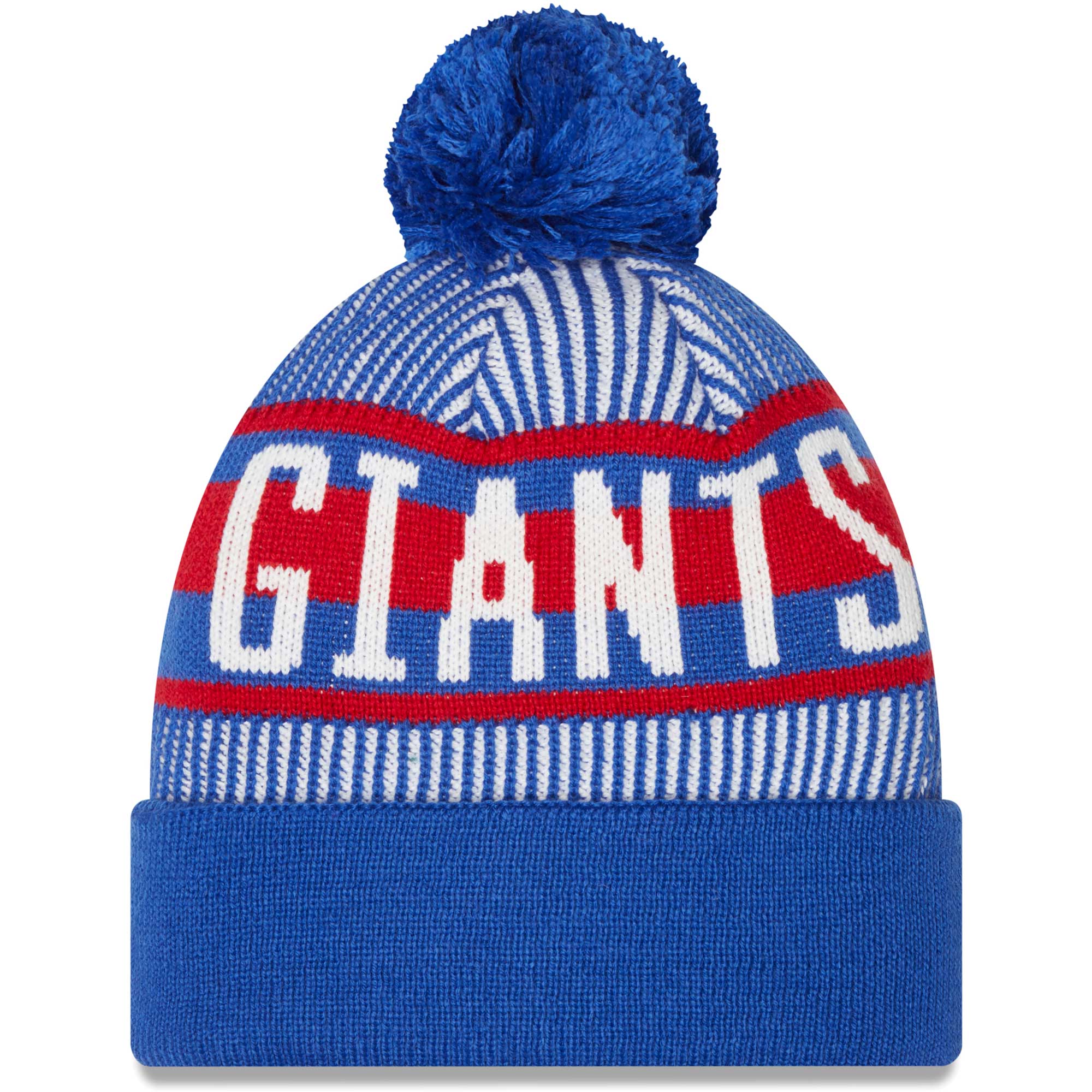 New York Giants mens new era royal new york giants striped cuffed knit hat with pom | Giants Shop