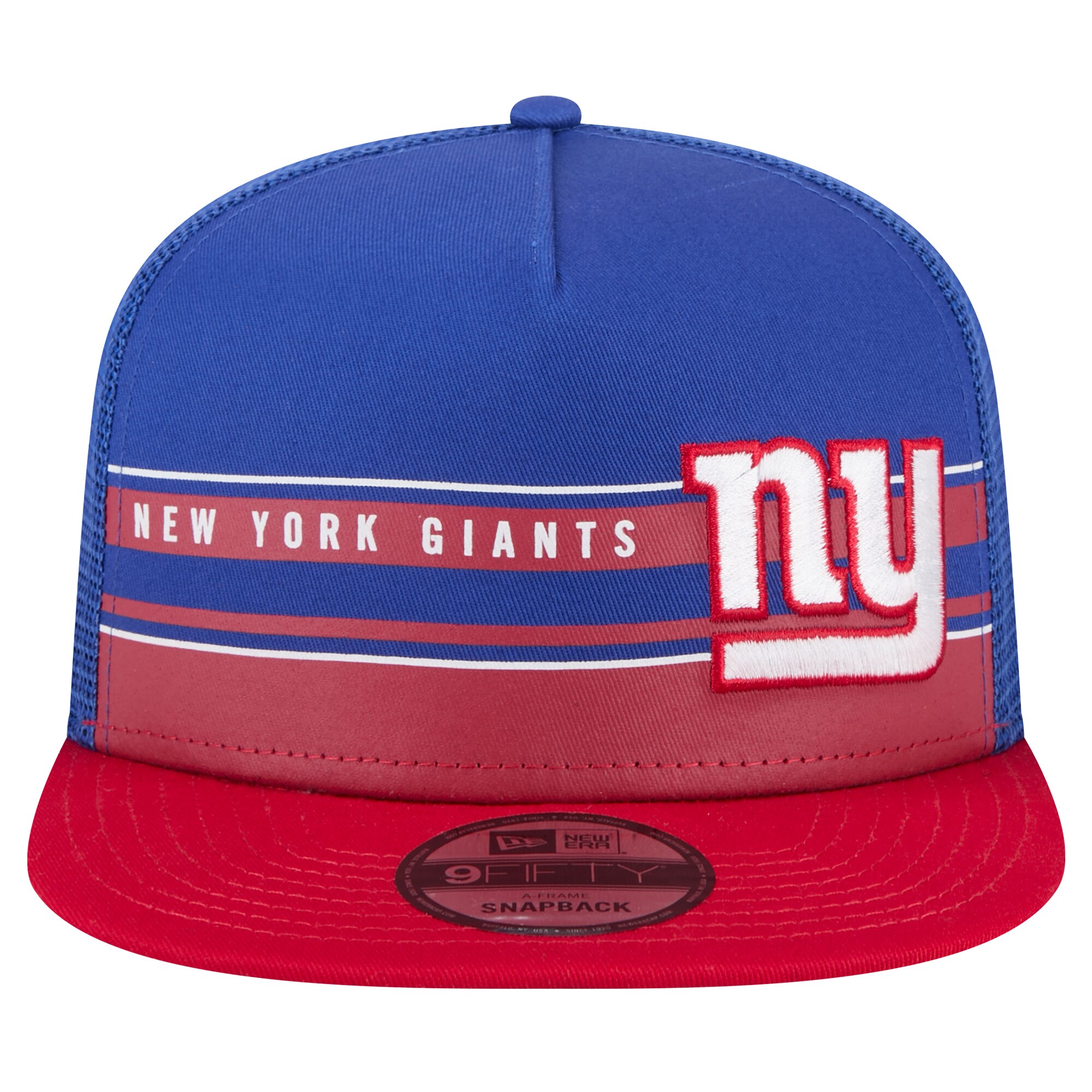 New York Giants mens new era royalred new york giants half stripe trucker a-frame 9fifty snapback hat | Giants Shop