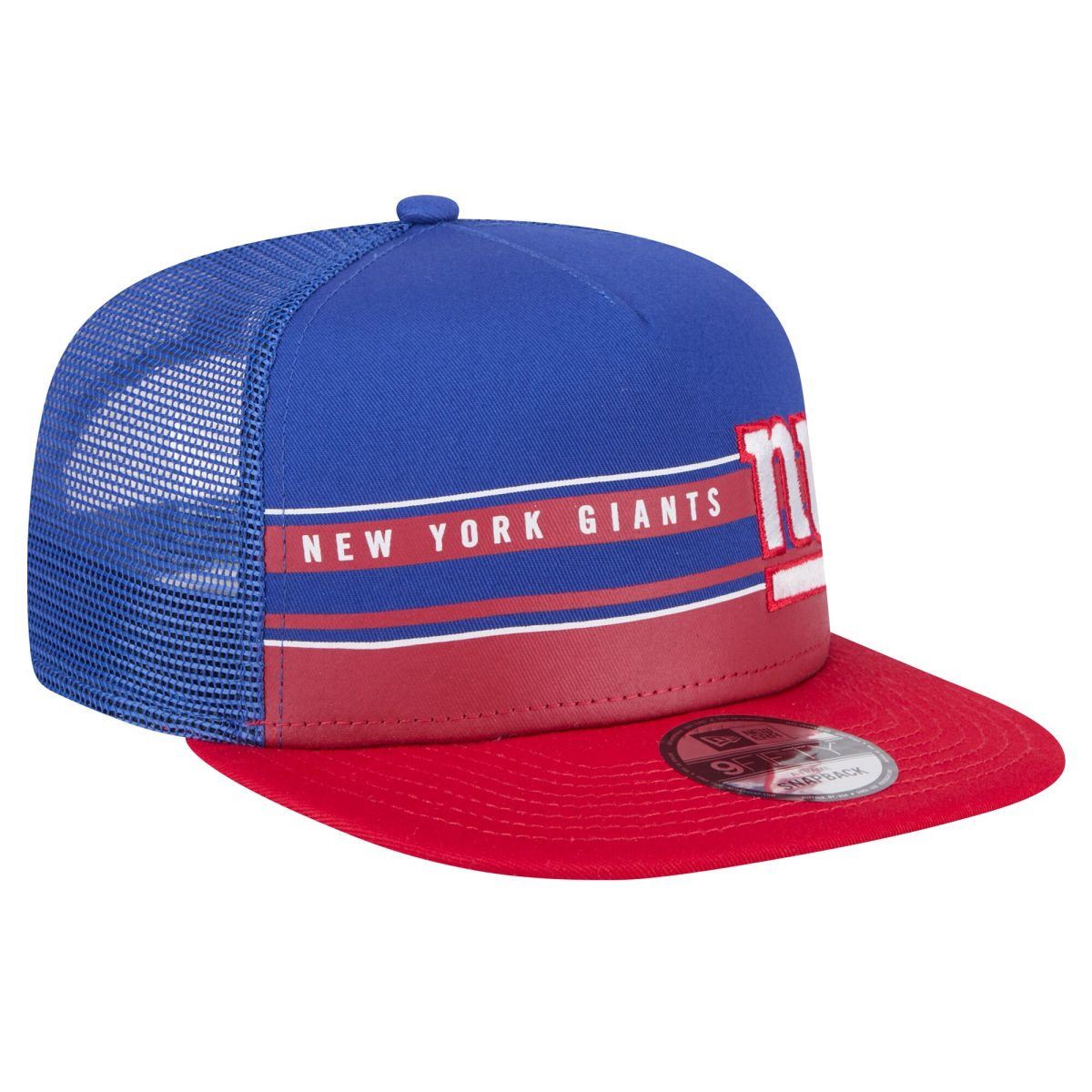 New York Giants mens new era royalred new york giants half stripe trucker a-frame 9fifty snapback hat | Giants Shop