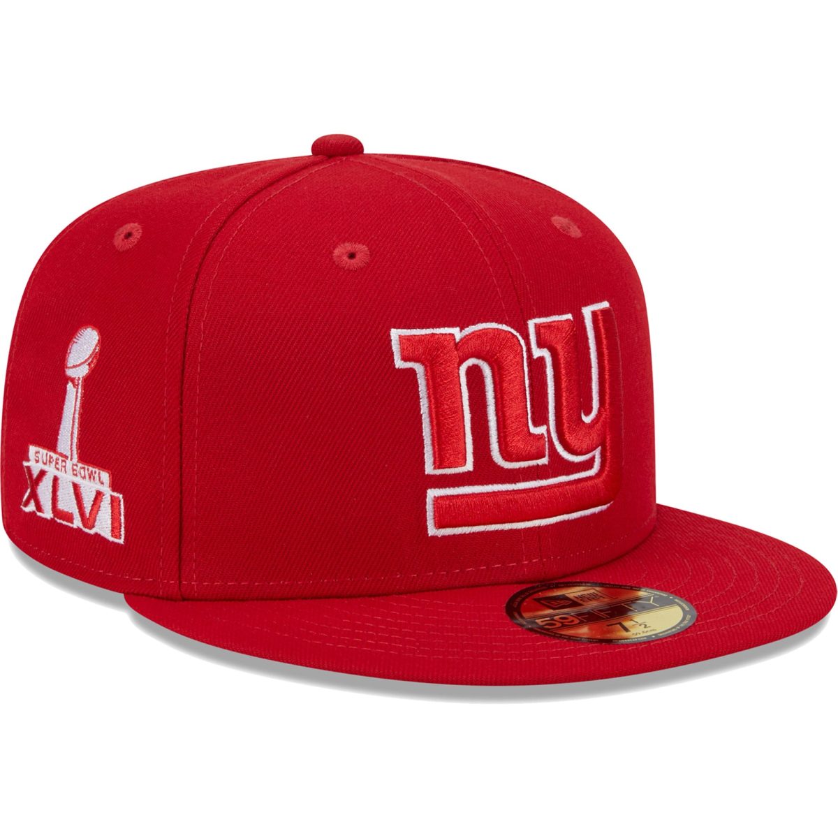 New York Giants mens new era scarlet new york giants super bowl xlvi main patch 59fifty fitted hat | Giants Shop