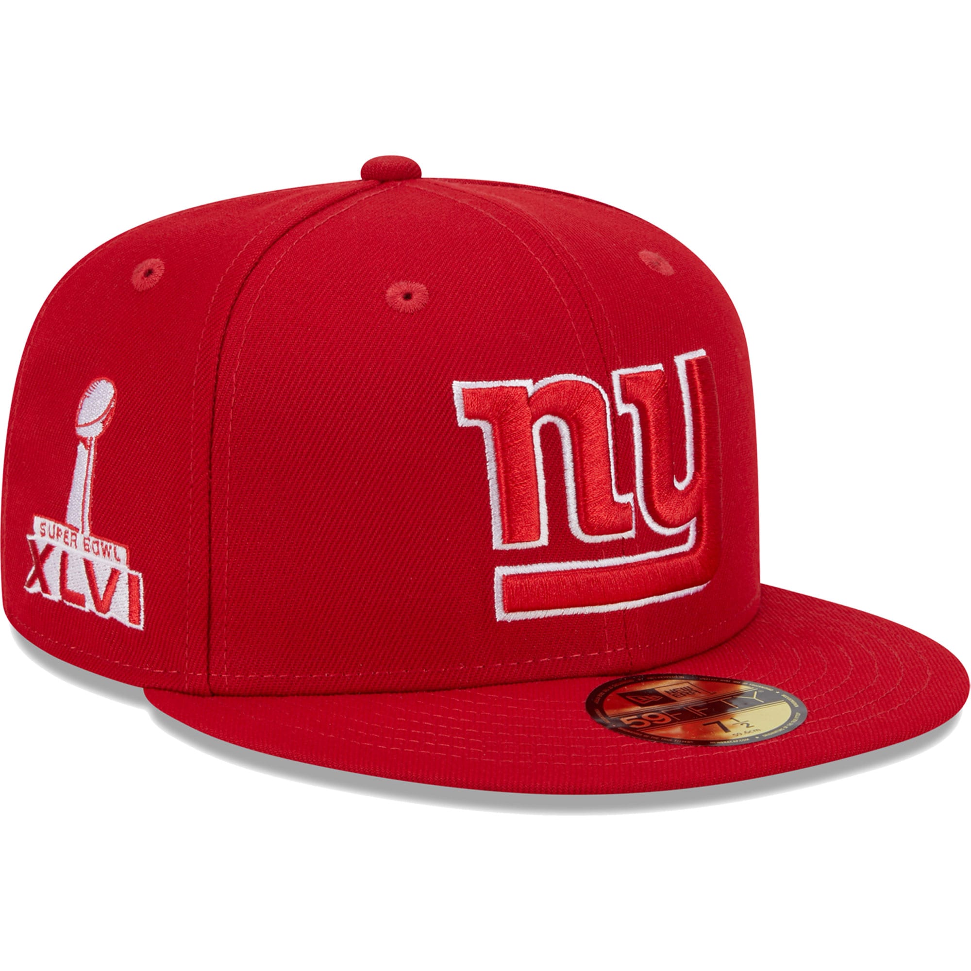 New York Giants mens new era scarlet new york giants super bowl xlvi main patch 59fifty fitted hat | Giants Shop
