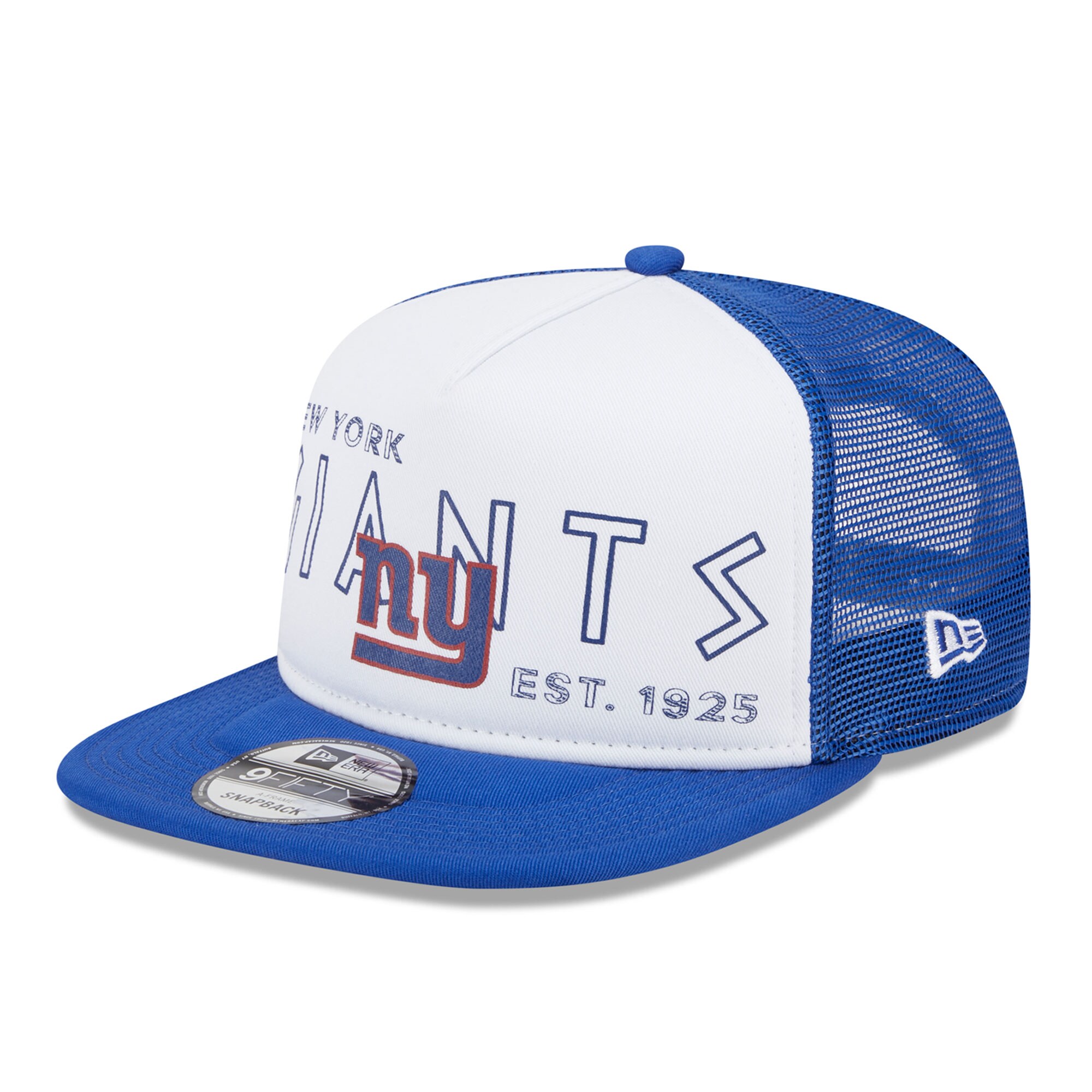 New York Giants mens new era whiteroyal new york giants banger 9fifty trucker snapback hat | Giants Shop