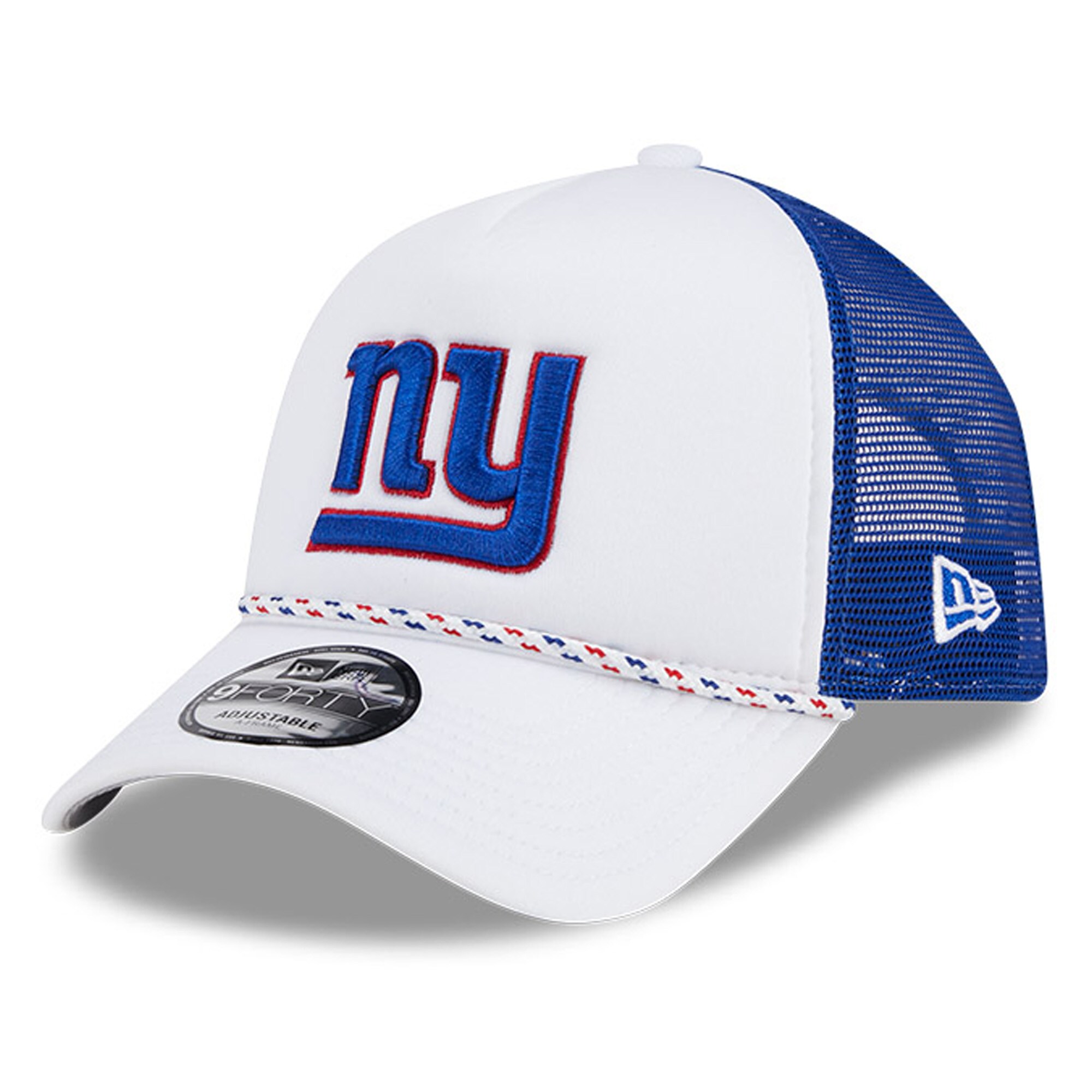 New York Giants mens new era whiteroyal new york giants court sport foam front a-frame 9forty adjustable trucker hat | Giants Shop