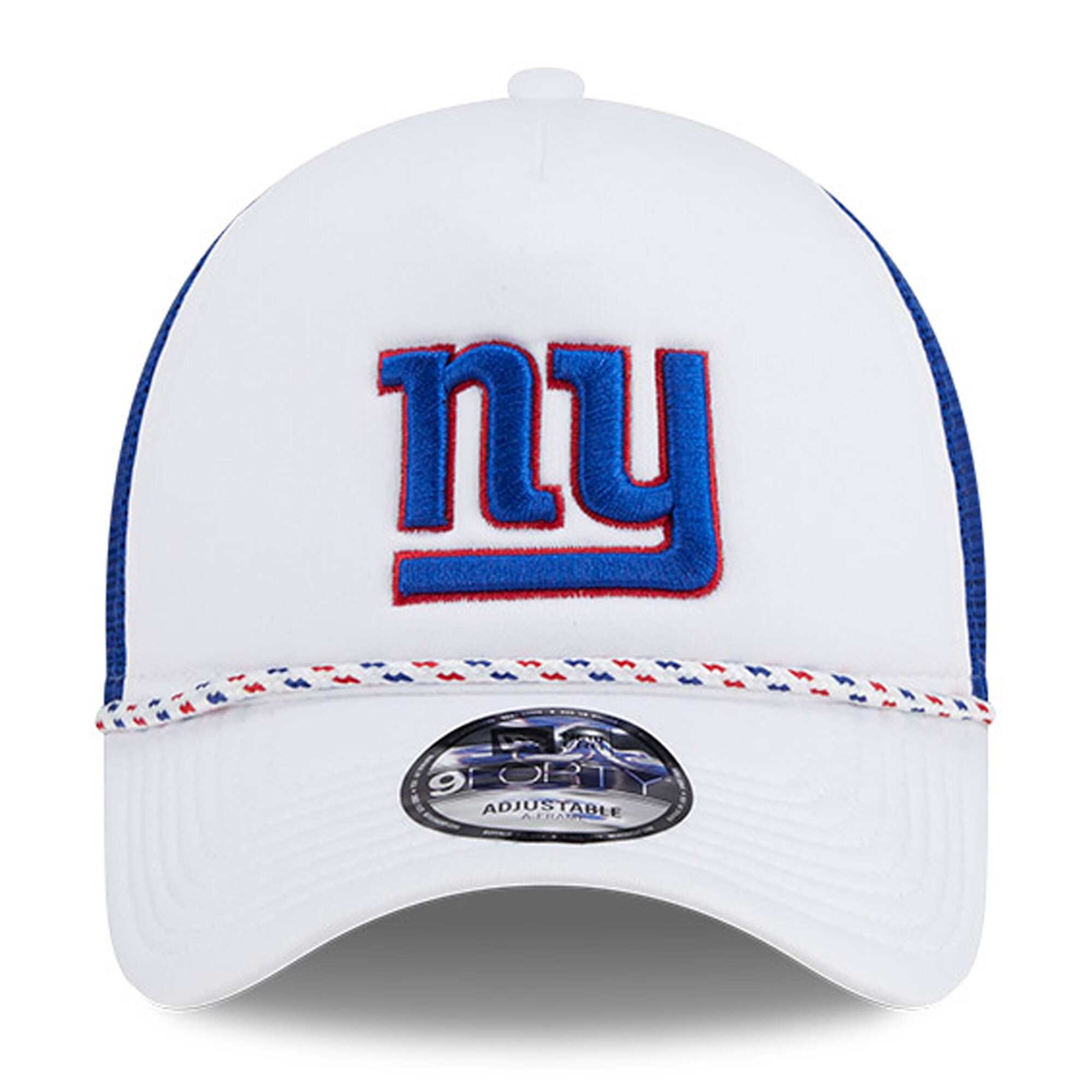 New York Giants mens new era whiteroyal new york giants court sport foam front a-frame 9forty adjustable trucker hat | Giants Shop