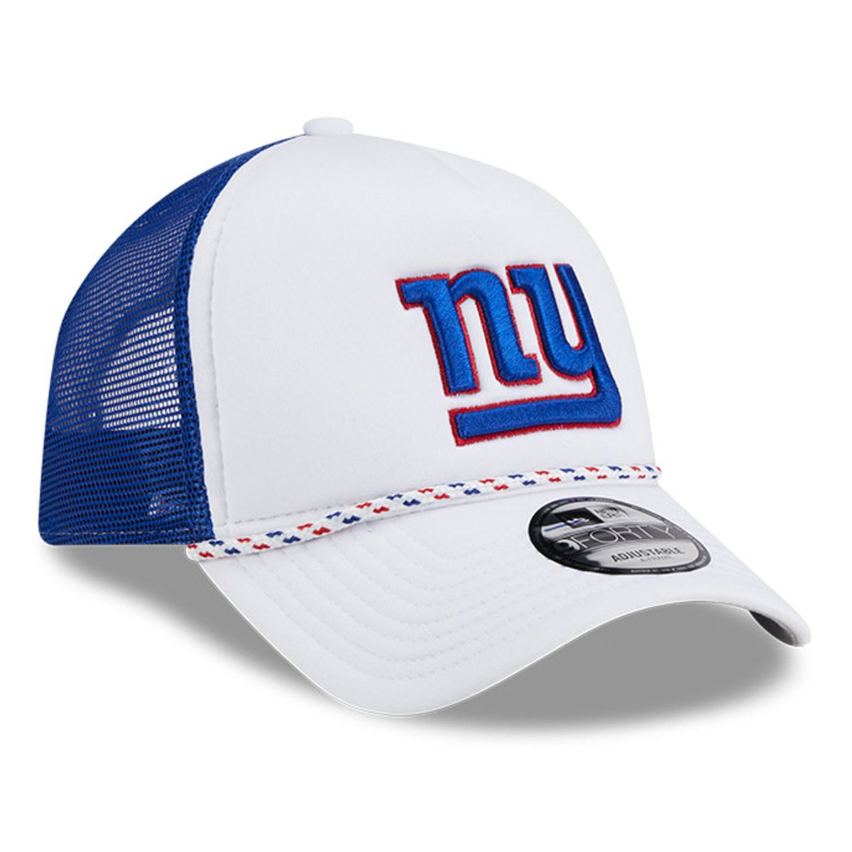 New York Giants mens new era whiteroyal new york giants court sport foam front a-frame 9forty adjustable trucker hat | Giants Shop