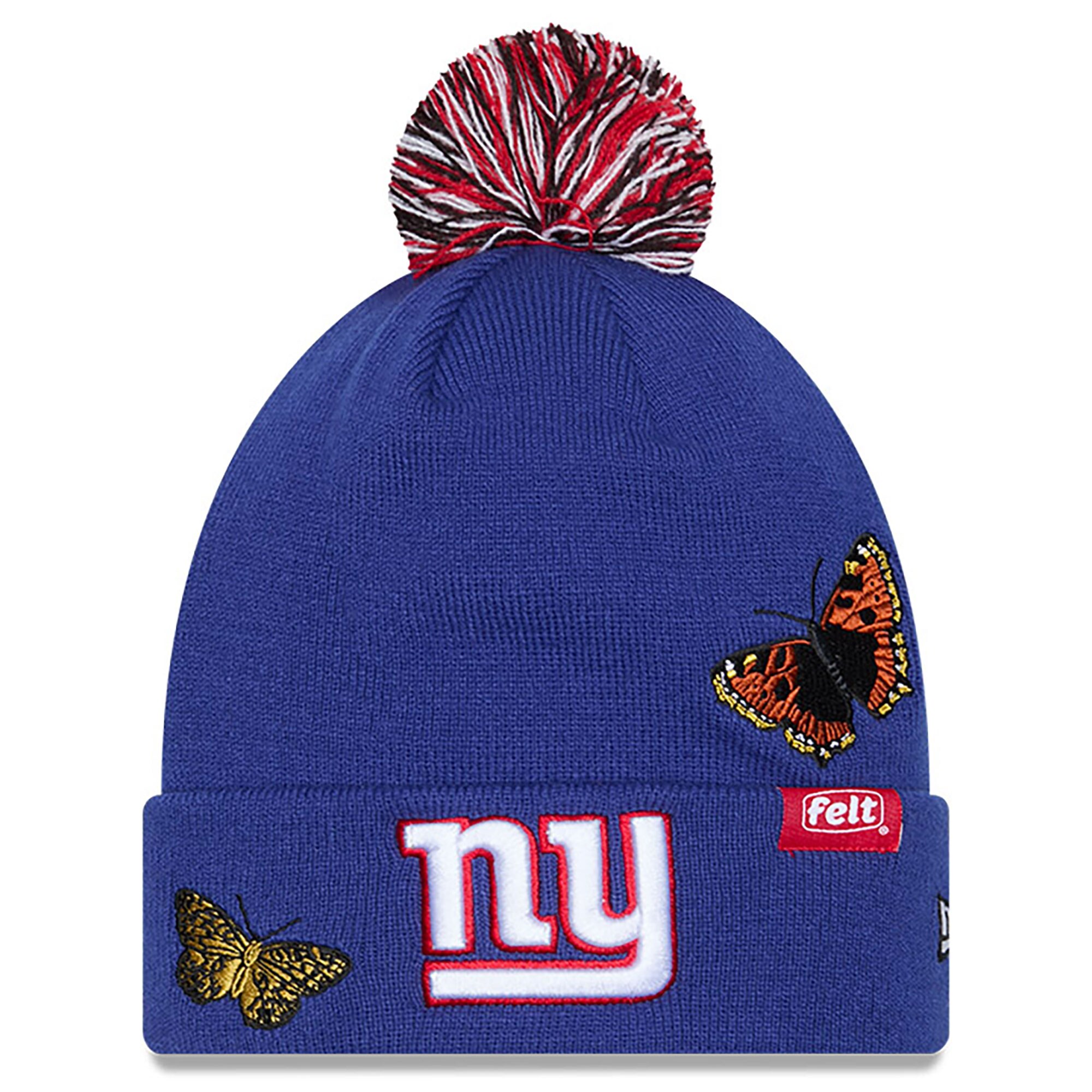 New York Giants mens new era x felt royal new york giants cuffed knit hat with pom | Giants Shop