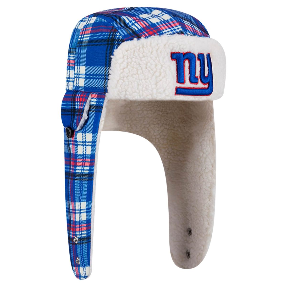 New York Giants new era royal new york giants sideline plaid sherpa trapper hat | Giants Shop