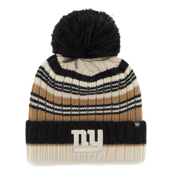 New York Giants womens 47 natural new york giants barista cuffed knit hat with pom | Giants Shop
