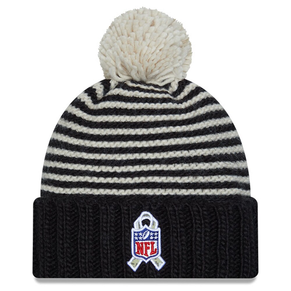 New York Giants womens new era black new york giants 2023 salute to service cuffed pom knit hat | Giants Shop