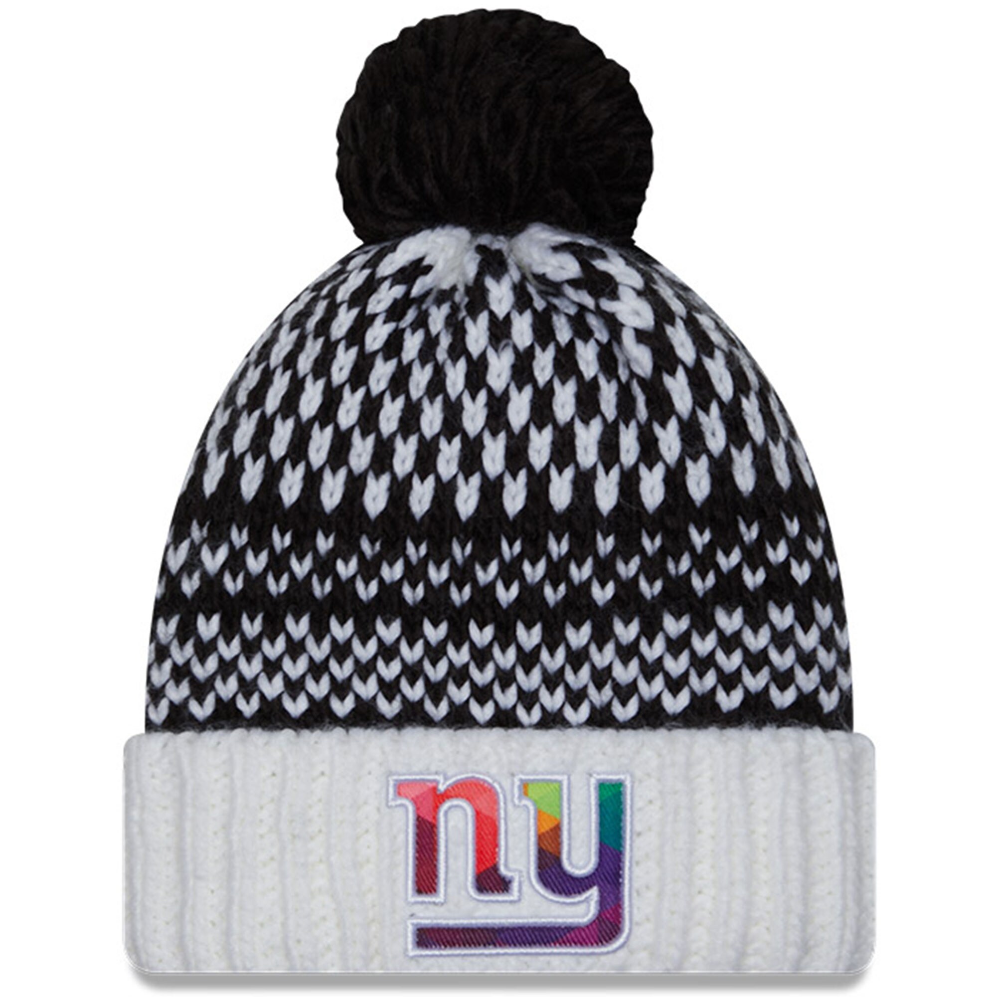 New York Giants womens new era blackwhite new york giants 2023 nfl crucial catch cuffed pom knit hat | Giants Shop
