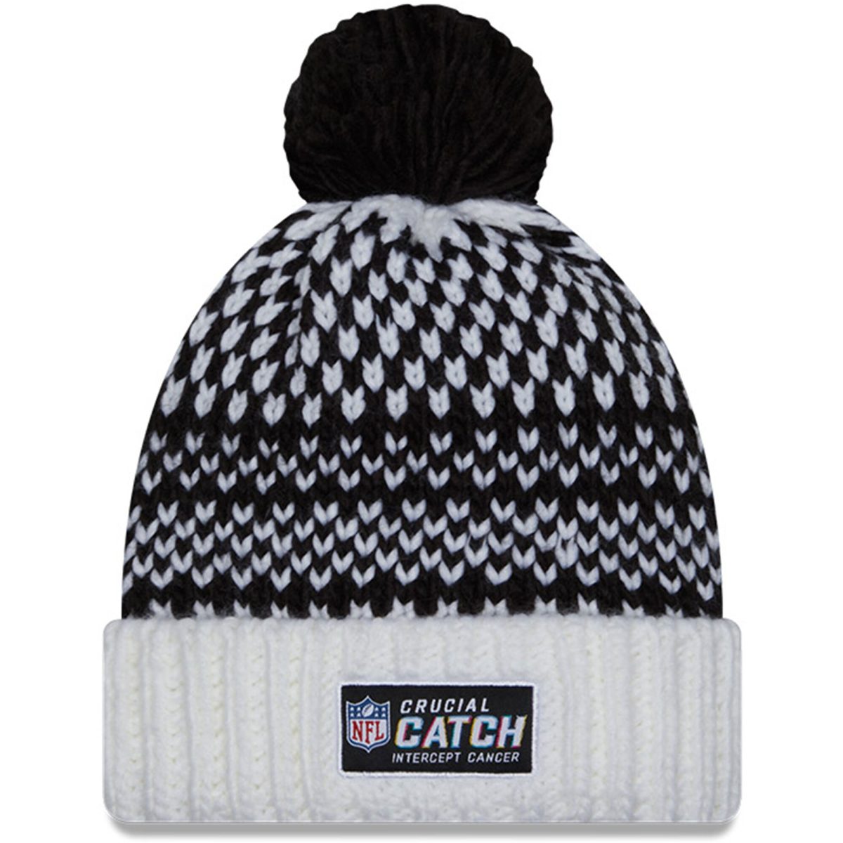 New York Giants womens new era blackwhite new york giants 2023 nfl crucial catch cuffed pom knit hat | Giants Shop