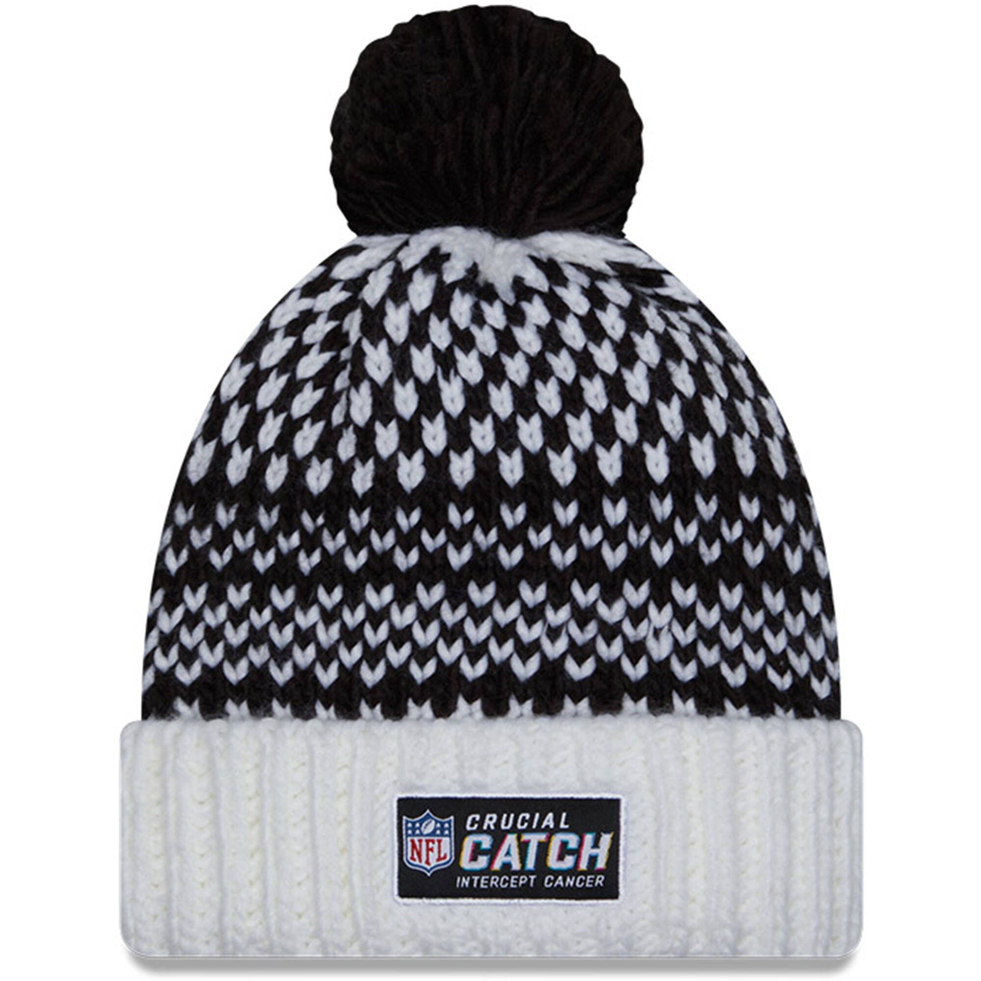 New York Giants womens new era blackwhite new york giants 2023 nfl crucial catch cuffed pom knit hat | Giants Shop