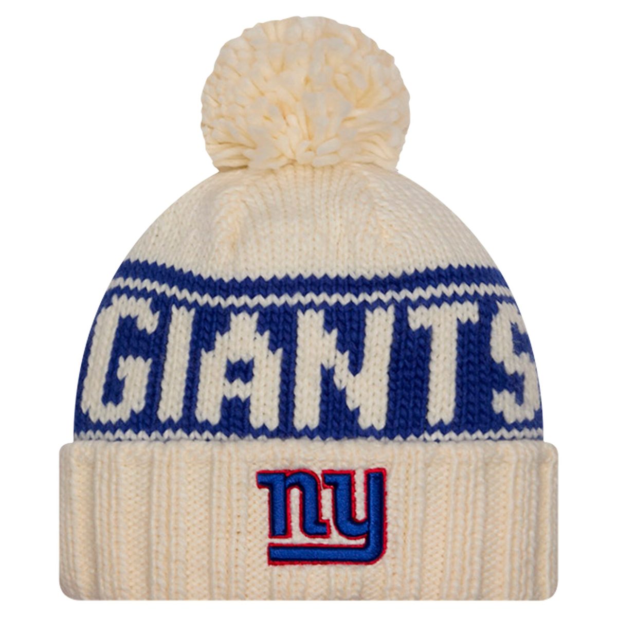 New York Giants womens new era cream new york giants 2024 sideline cuffed knit hat with pom | Giants Shop