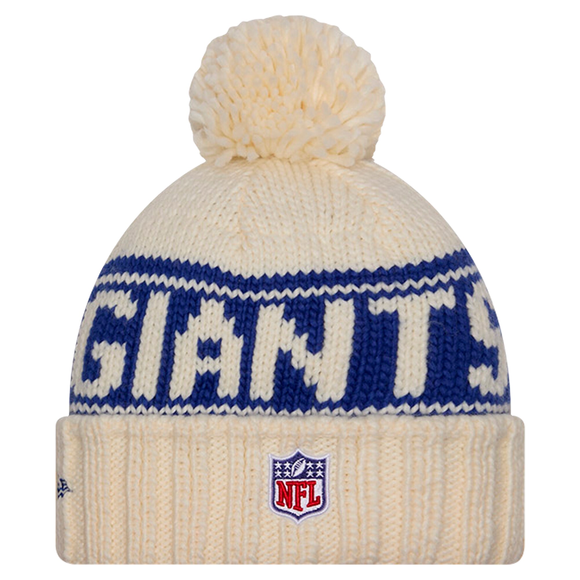 New York Giants womens new era cream new york giants 2024 sideline cuffed knit hat with pom | Giants Shop