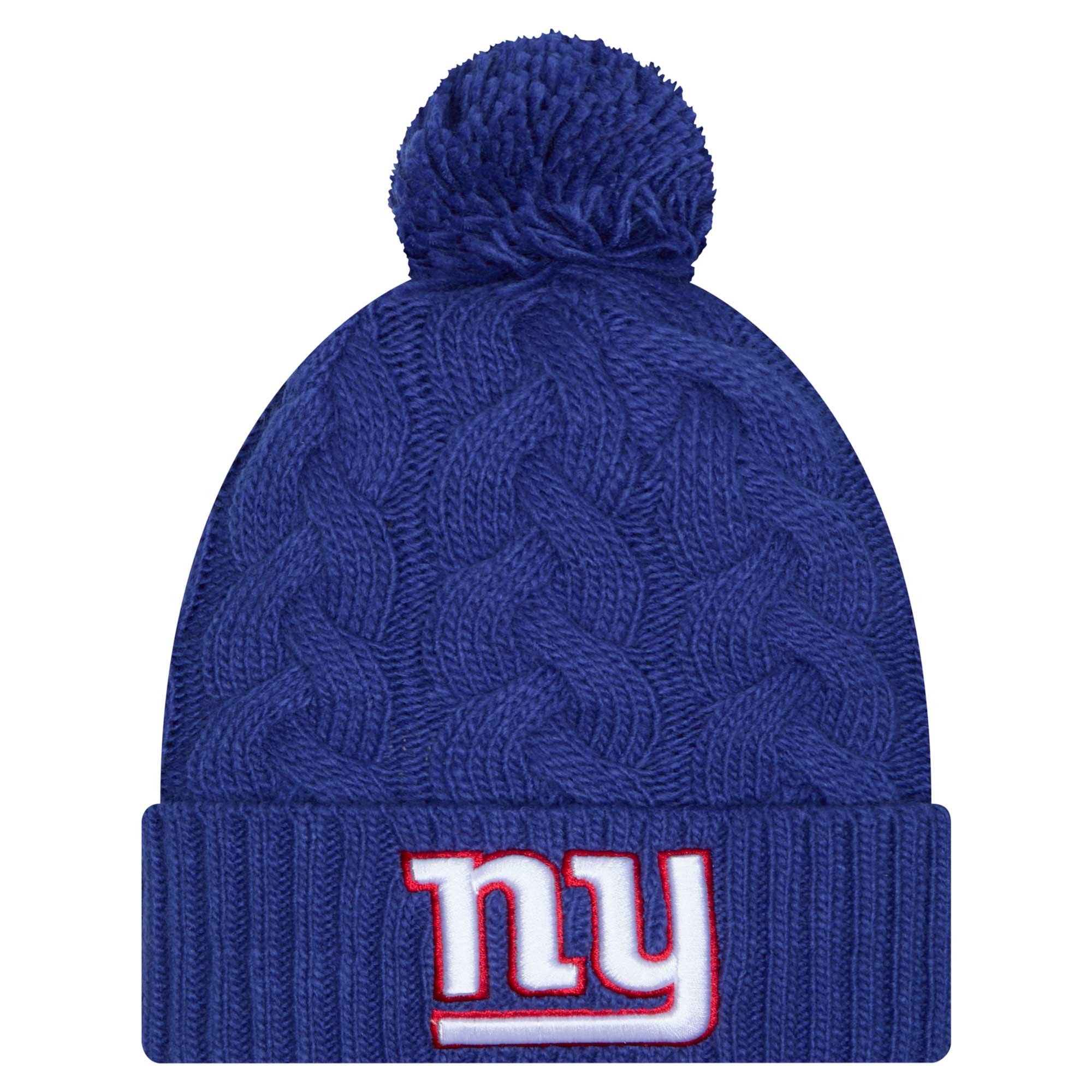 New York Giants womens new era royal new york giants cable cuffed knit hat with pom | Giants Shop