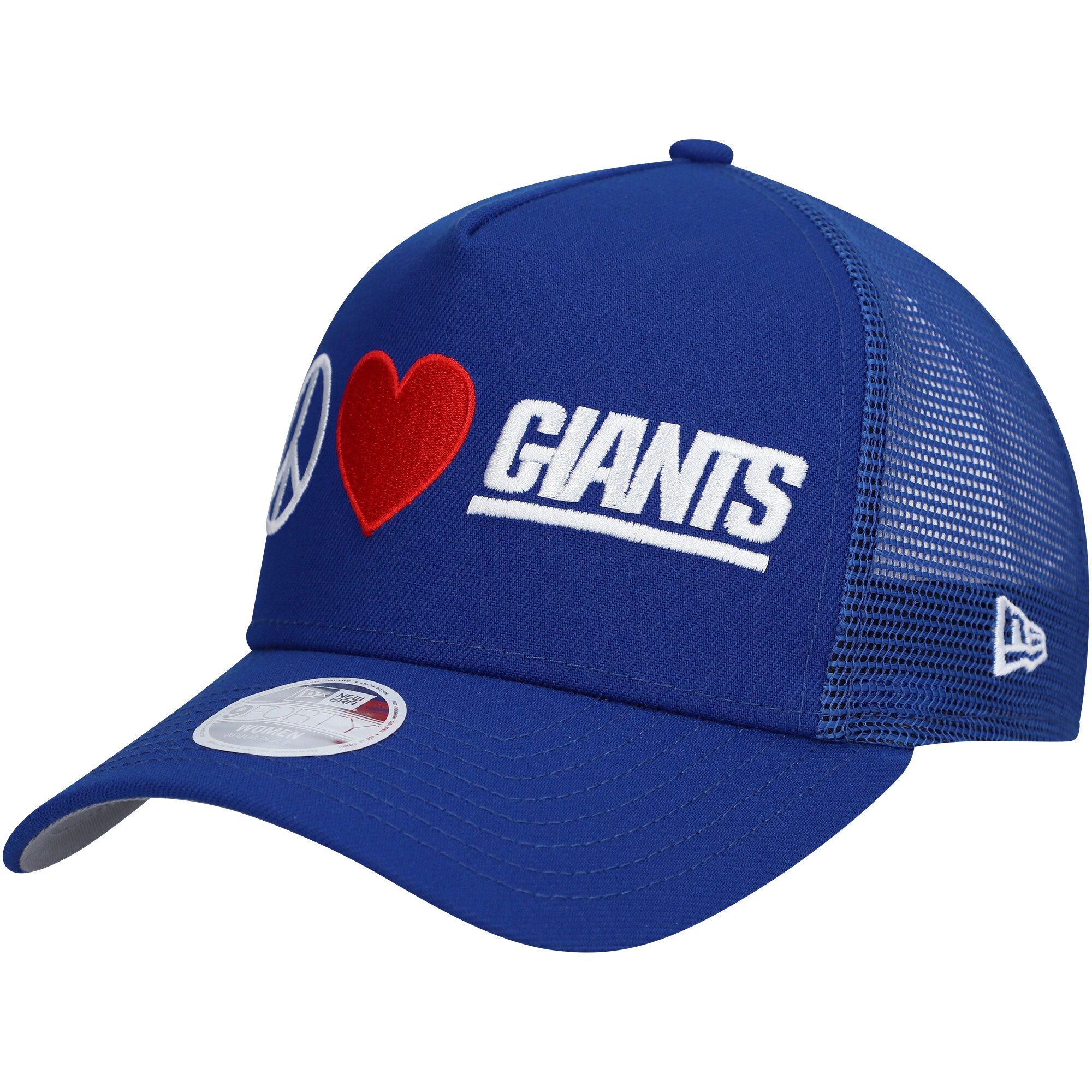 New York Giants womens new era royal new york giants peace  love trucker 9forty adjustable hat | Giants Shop