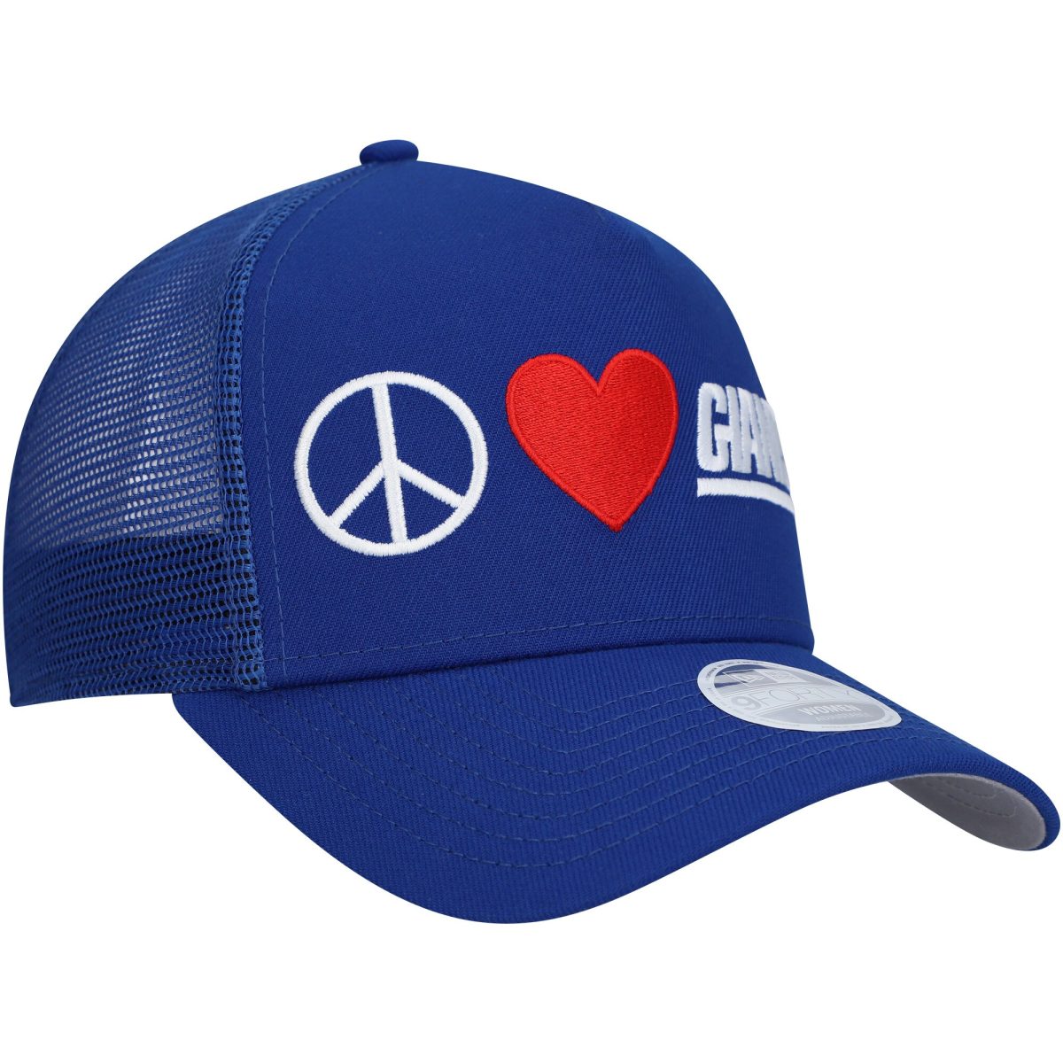 New York Giants womens new era royal new york giants peace  love trucker 9forty adjustable hat | Giants Shop